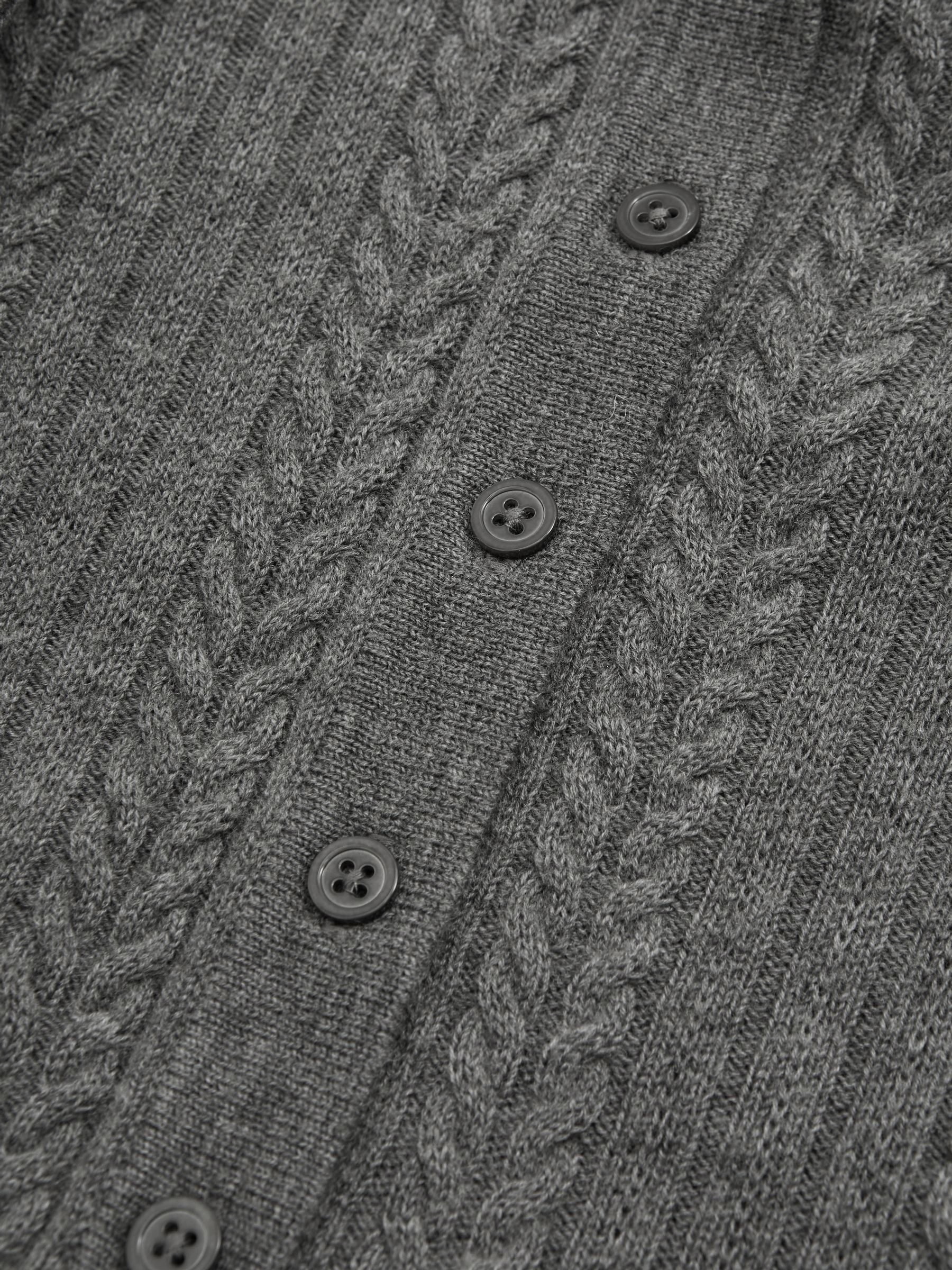 Wool Cable Knit Polo Neck Jumper in Charcoal - Image 6 of 6