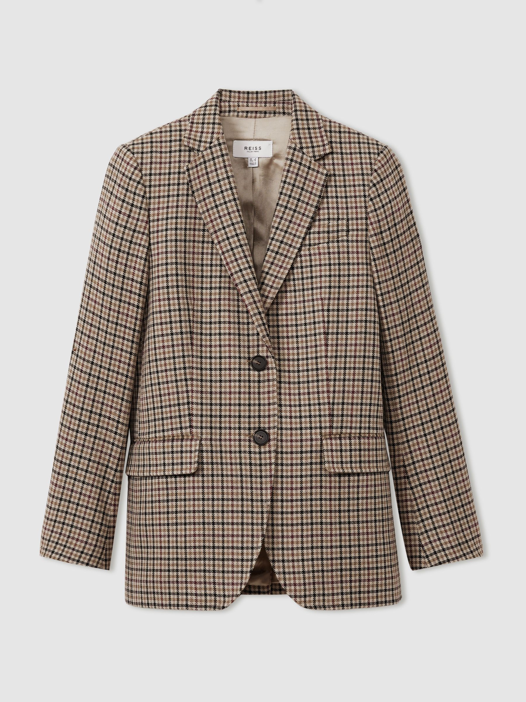 Wool Blend Checked Single Breasted Blazer in Natural Check - Image 2 of 6