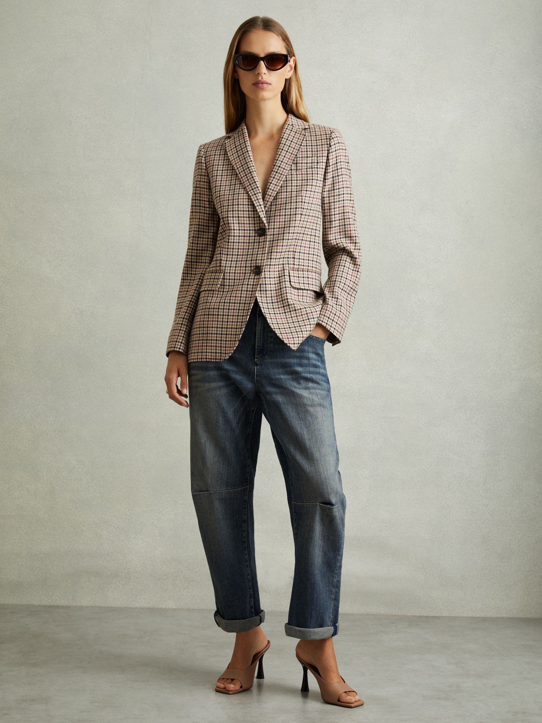 Wool Blend Checked Single Breasted Blazer in Natural Check - Image 3 of 6
