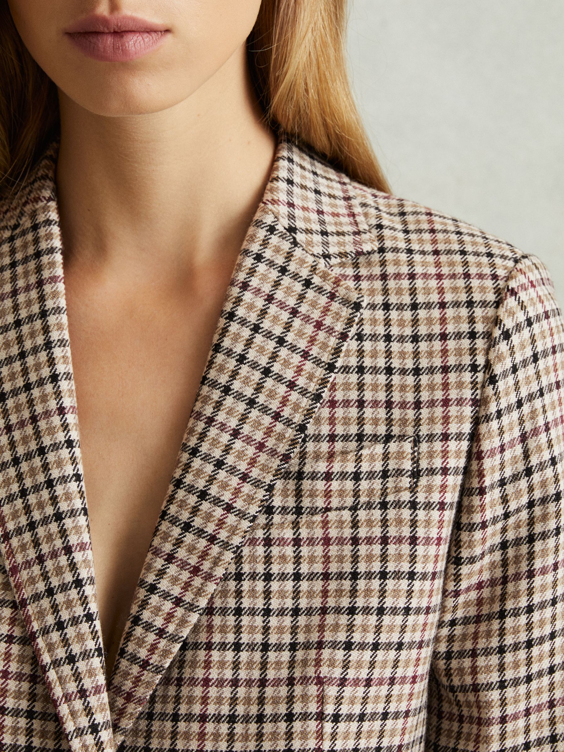 Wool Blend Checked Single Breasted Blazer in Natural Check - Image 4 of 6