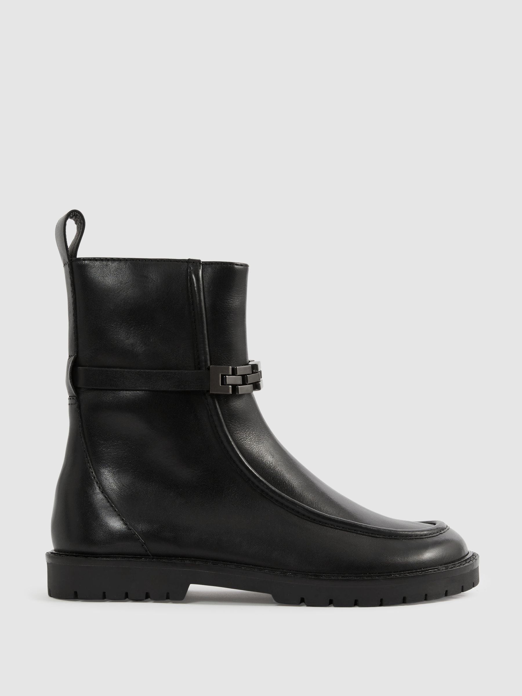 Leather Chain-Strap Ankle Boots in Black - Image 1 of 5