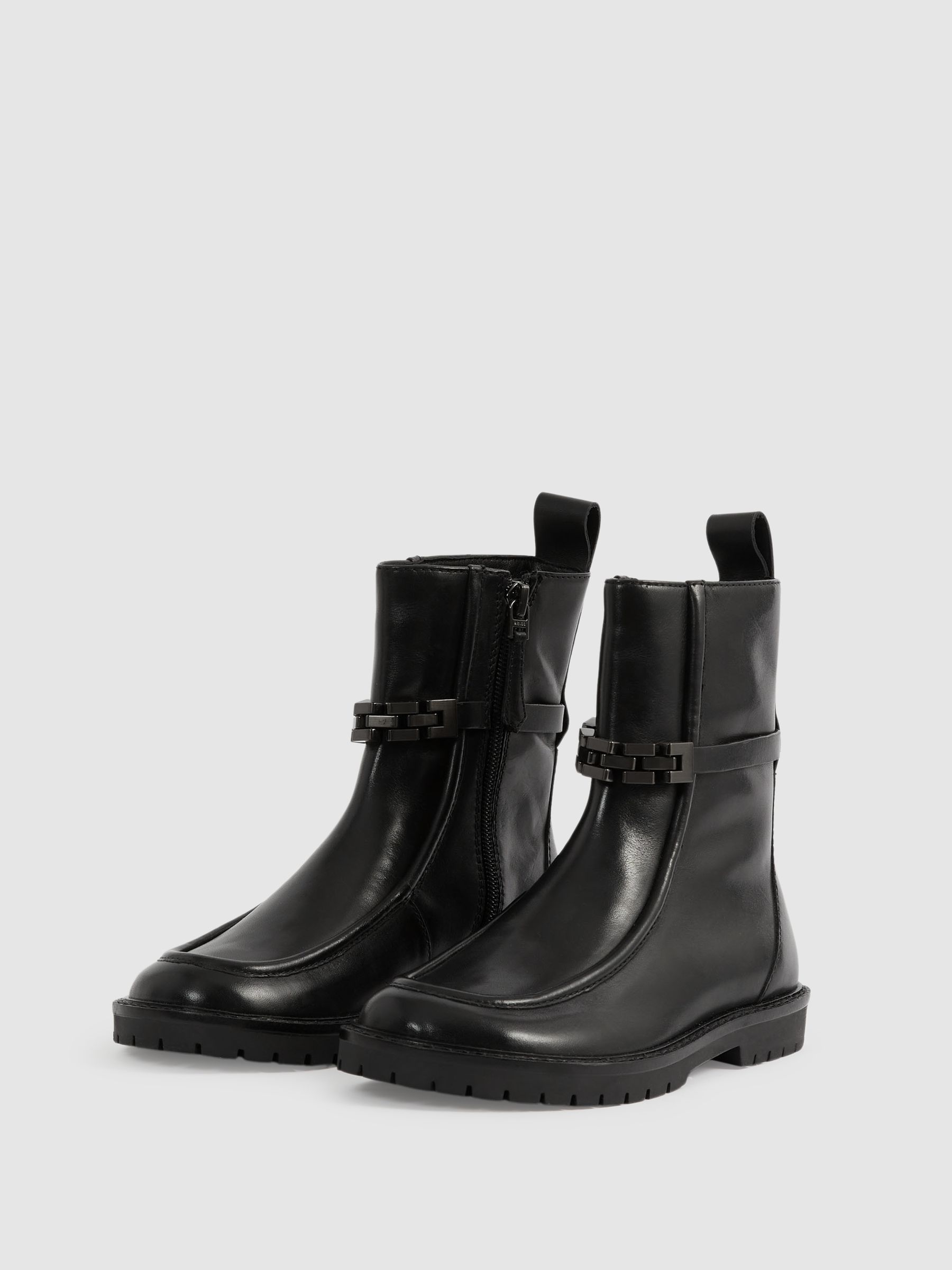 Leather Chain-Strap Ankle Boots in Black - Image 3 of 5
