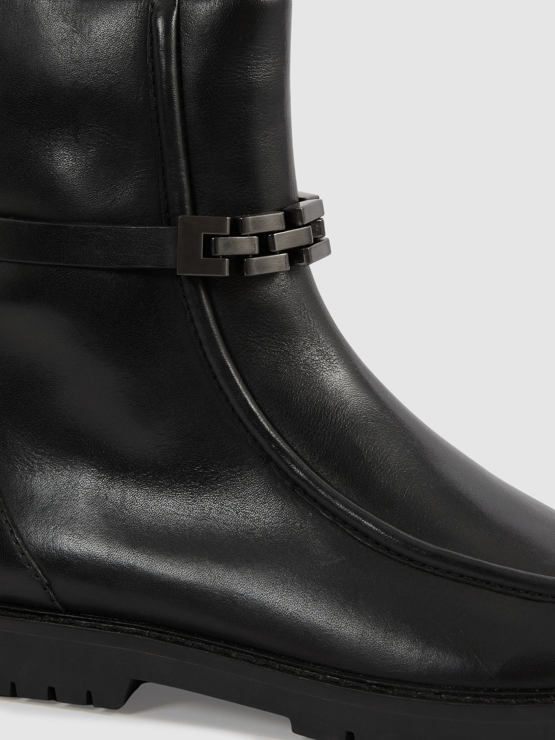 Leather Chain-Strap Ankle Boots in Black - Image 5 of 5