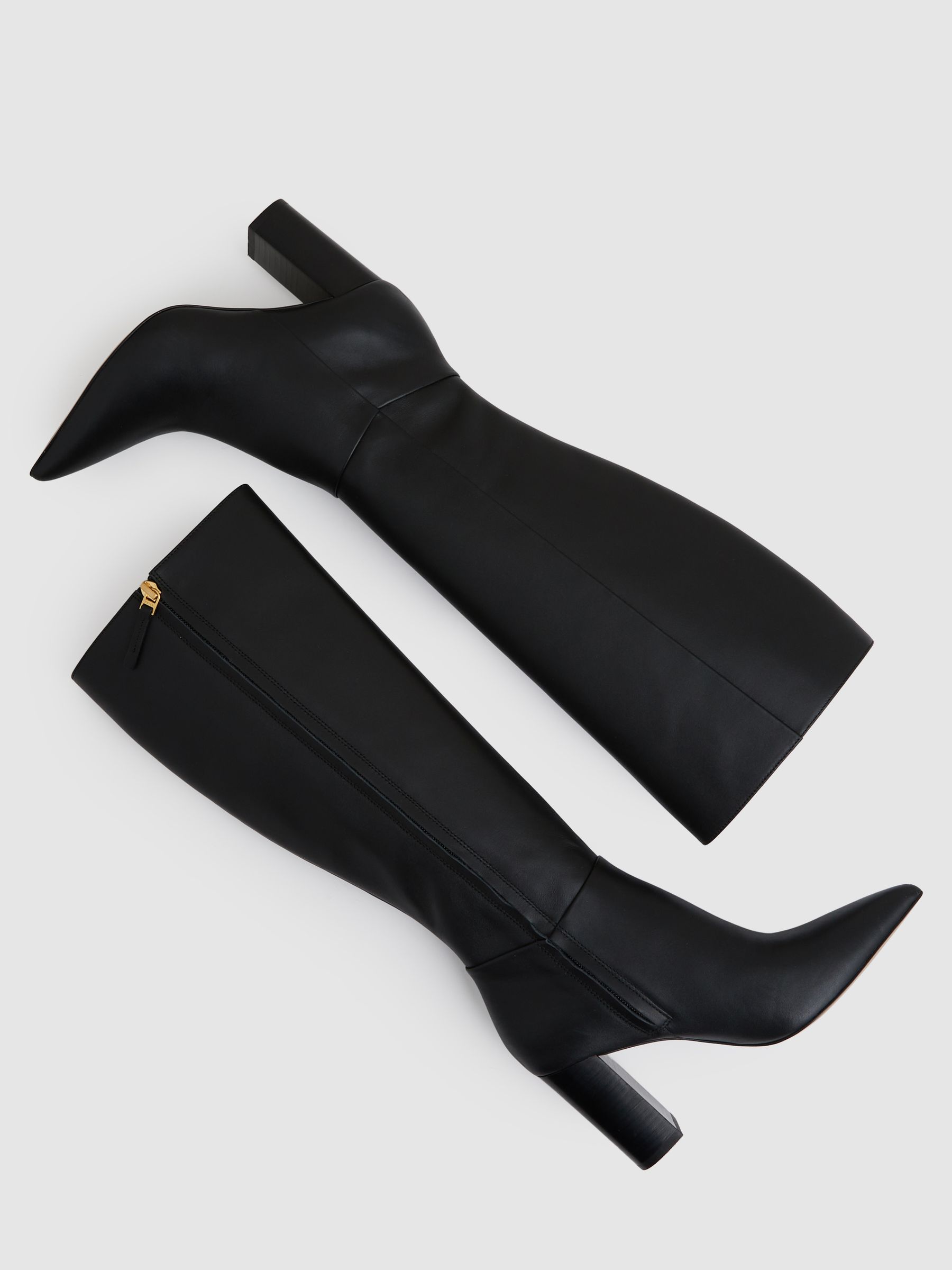 Leather Block-Heel Knee-High Boots in Black - image 2