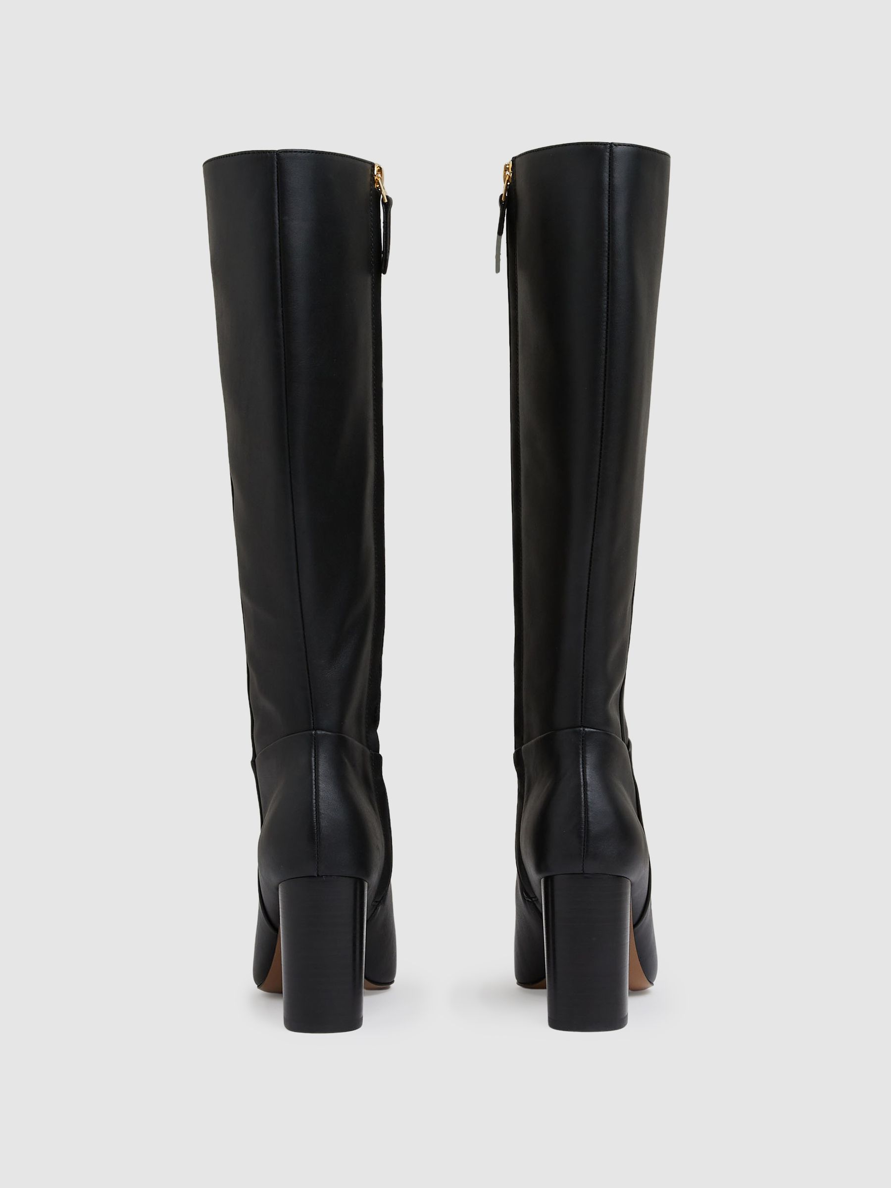 Leather Block-Heel Knee-High Boots in Black - image 4
