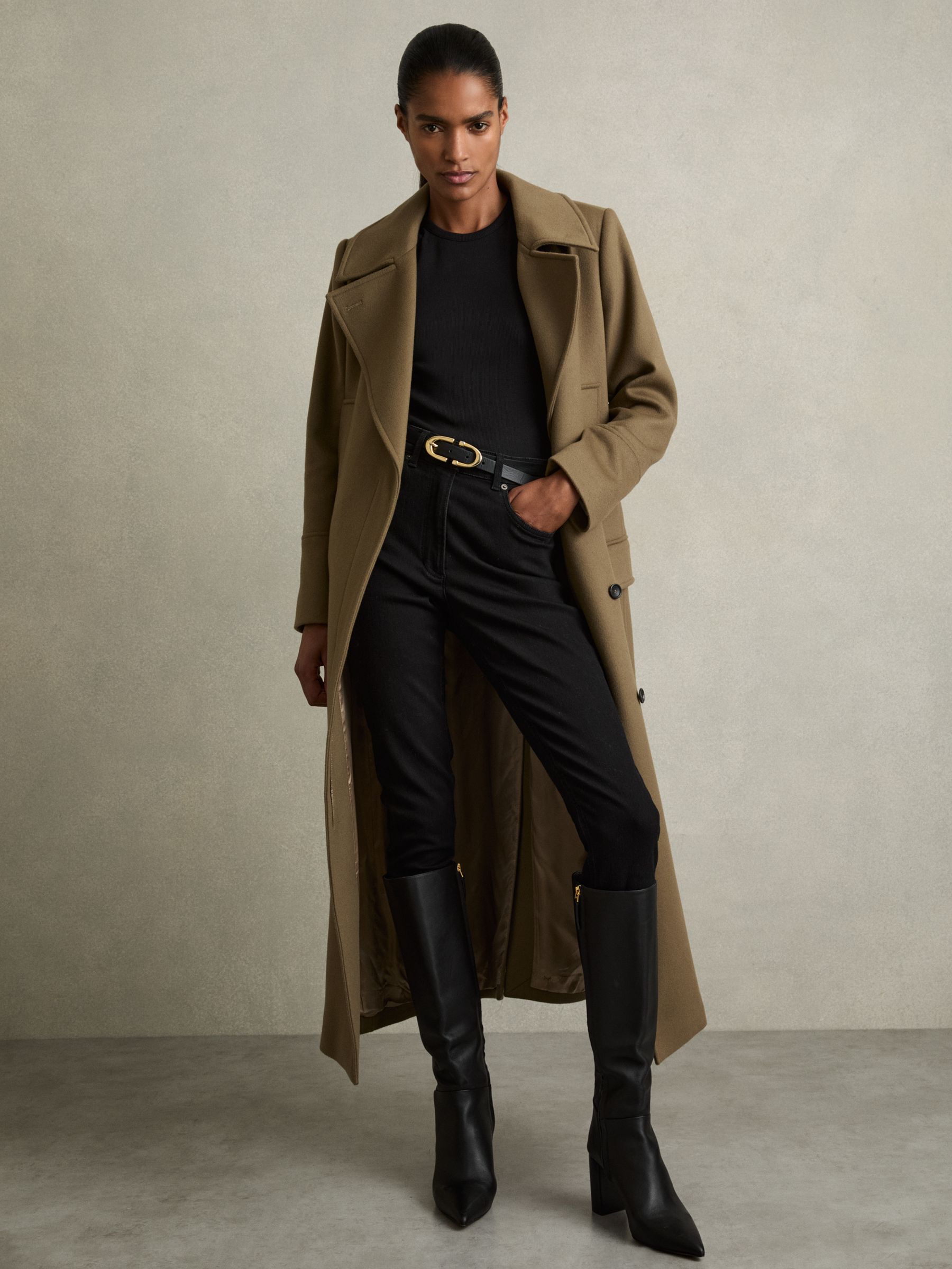 Leather Block-Heel Knee-High Boots in Black - image 5