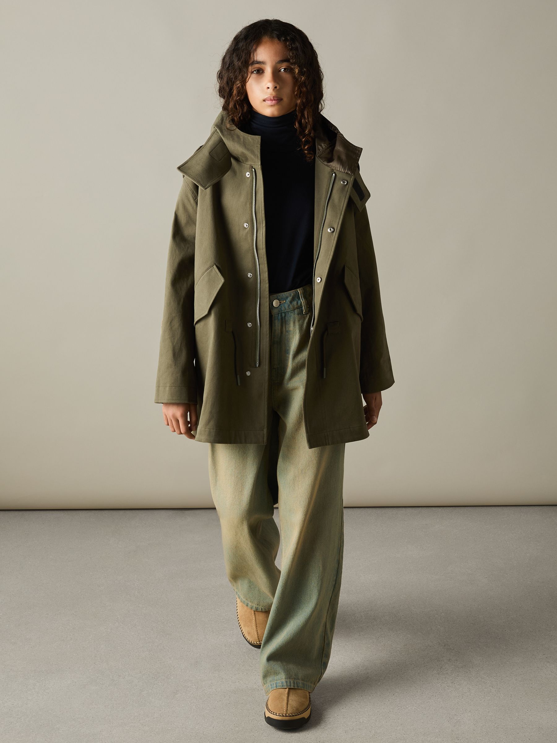9-13 yrs Cotton-Blend Gabardine Utility Coat in Khaki - Image 3 of 5