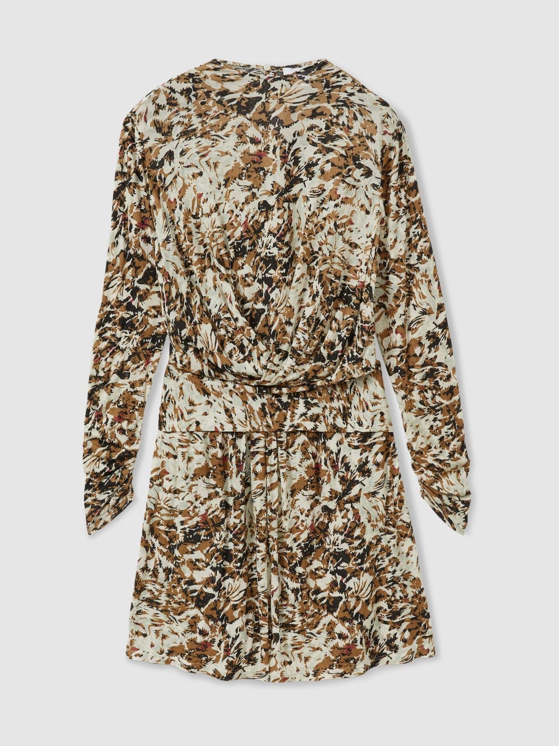 Wool-Blend Floral-Print Jersey Dress in Khaki/Cream - Image 2 of 6