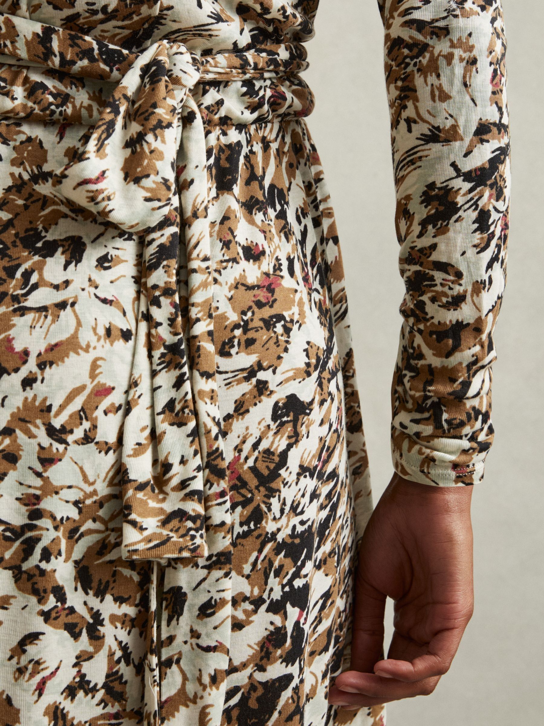 Wool-Blend Floral-Print Jersey Dress in Khaki/Cream - image 4
