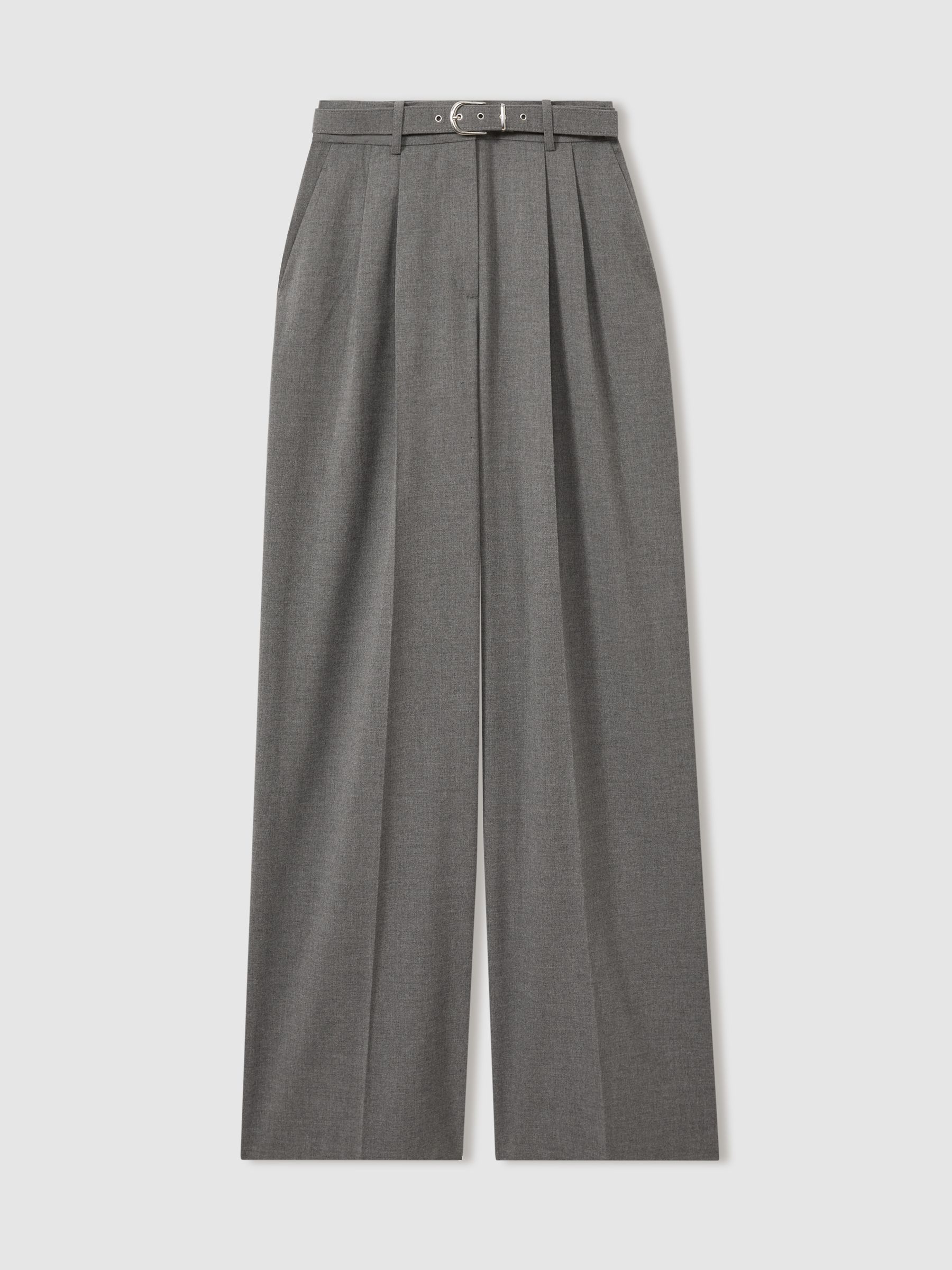 Belted Wide Leg Trousers in Grey - Image 2 of 6