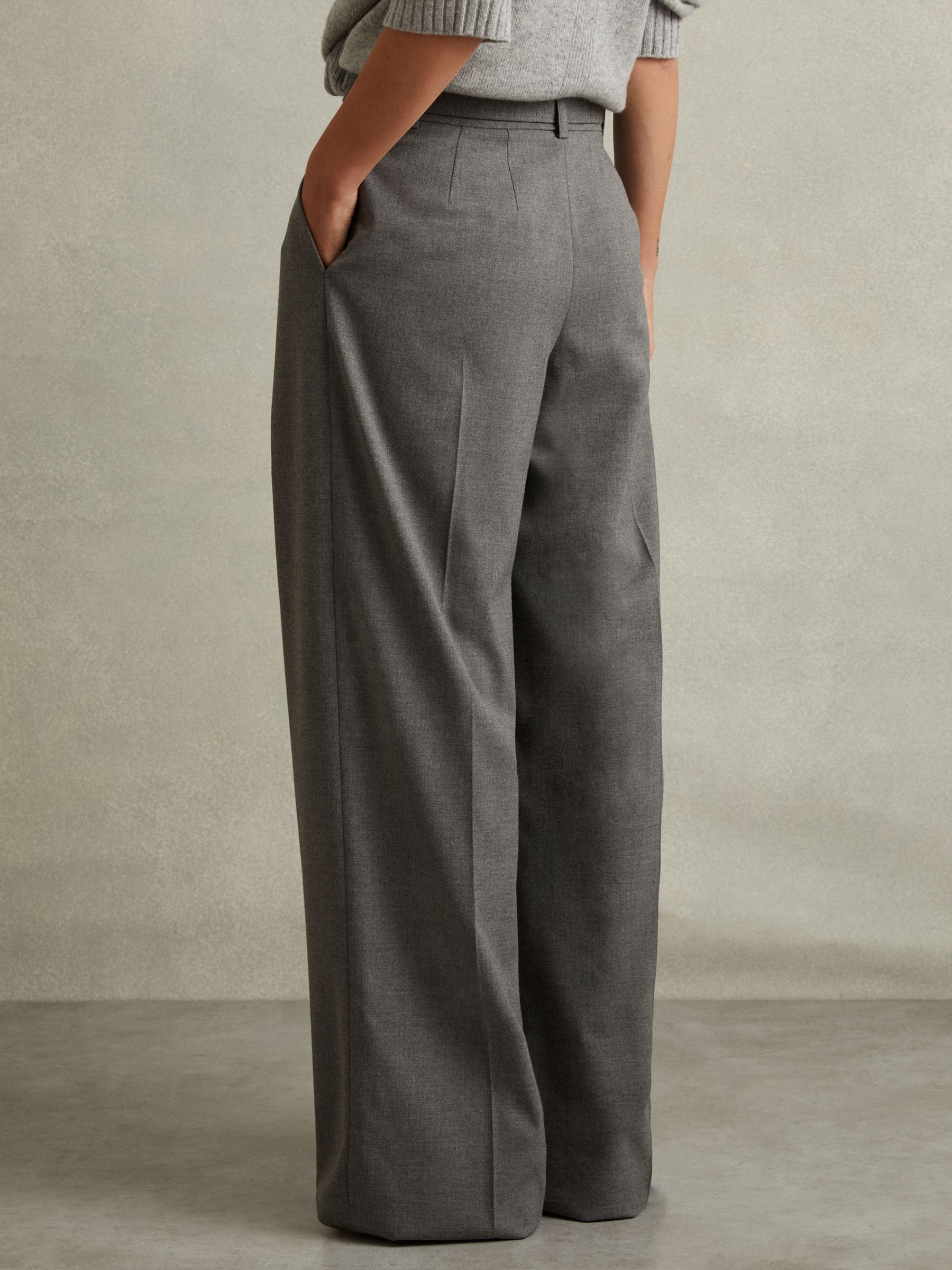 Reiss Belted Wide Leg Trousers in Grey | REISS
