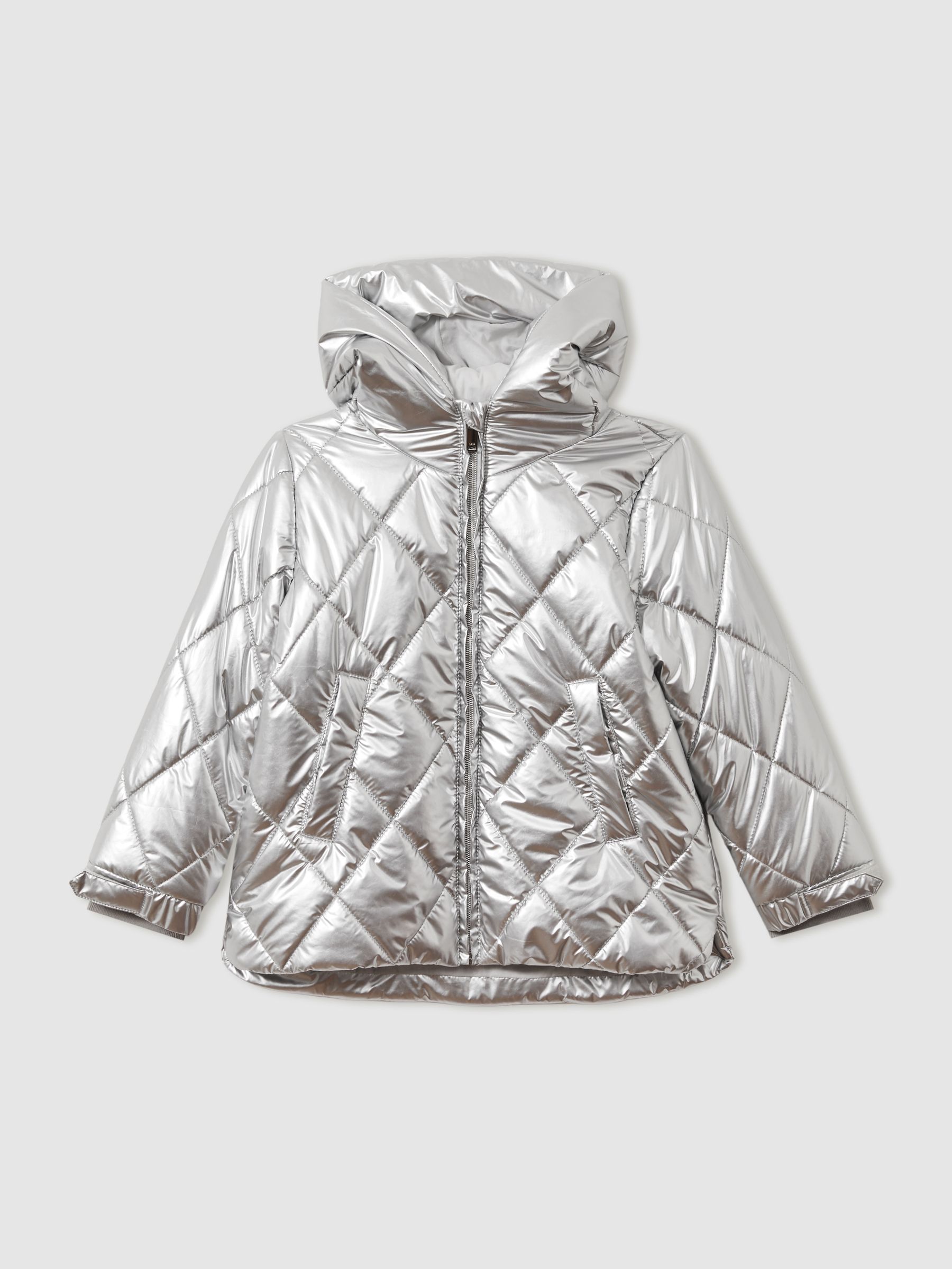 9-13 yrs Quilted Metallic Coat in Silver - Image 2 of 4