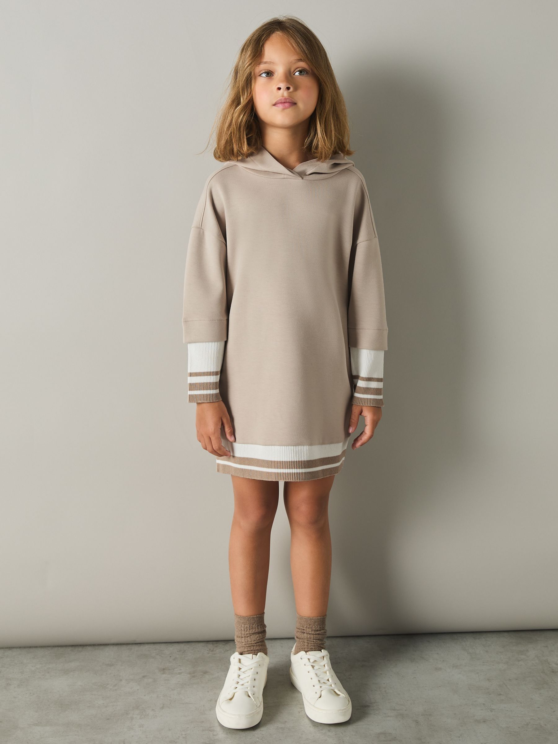 13-14 yrs Hooded Jersey Hoodie Dress in Mink - Image 3 of 4