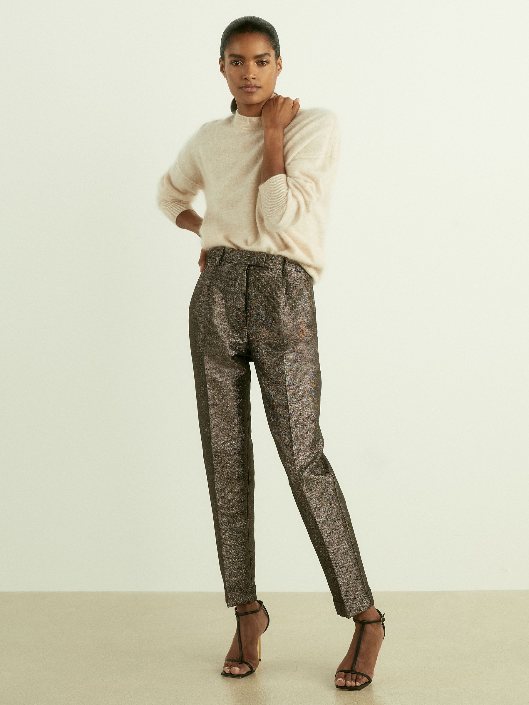 Petite Sparkle Tapered Trousers in Dark Gold - Image 3 of 6