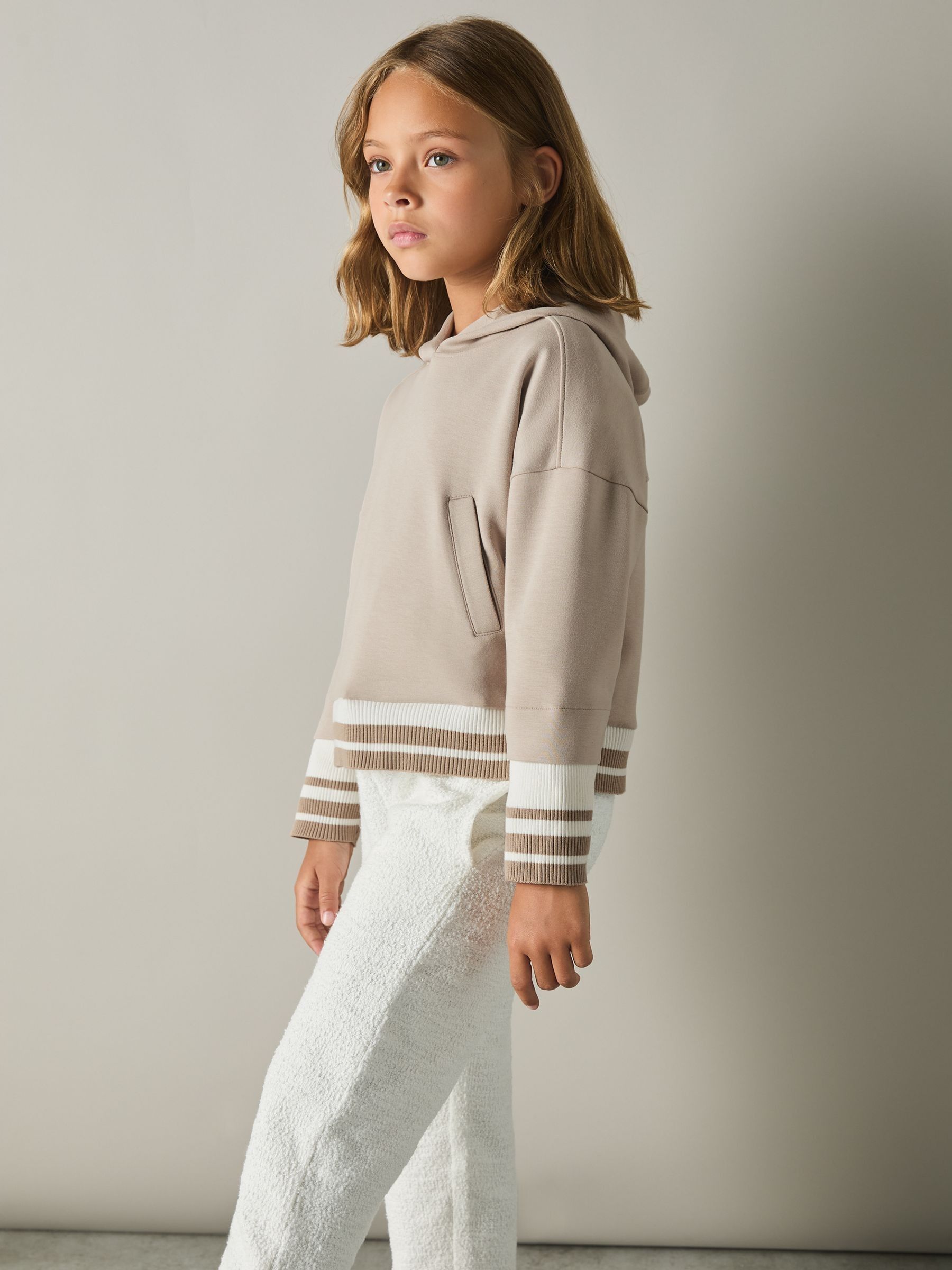 Junior Cropped Jersey Hoodie in Mink - Image 3 of 4