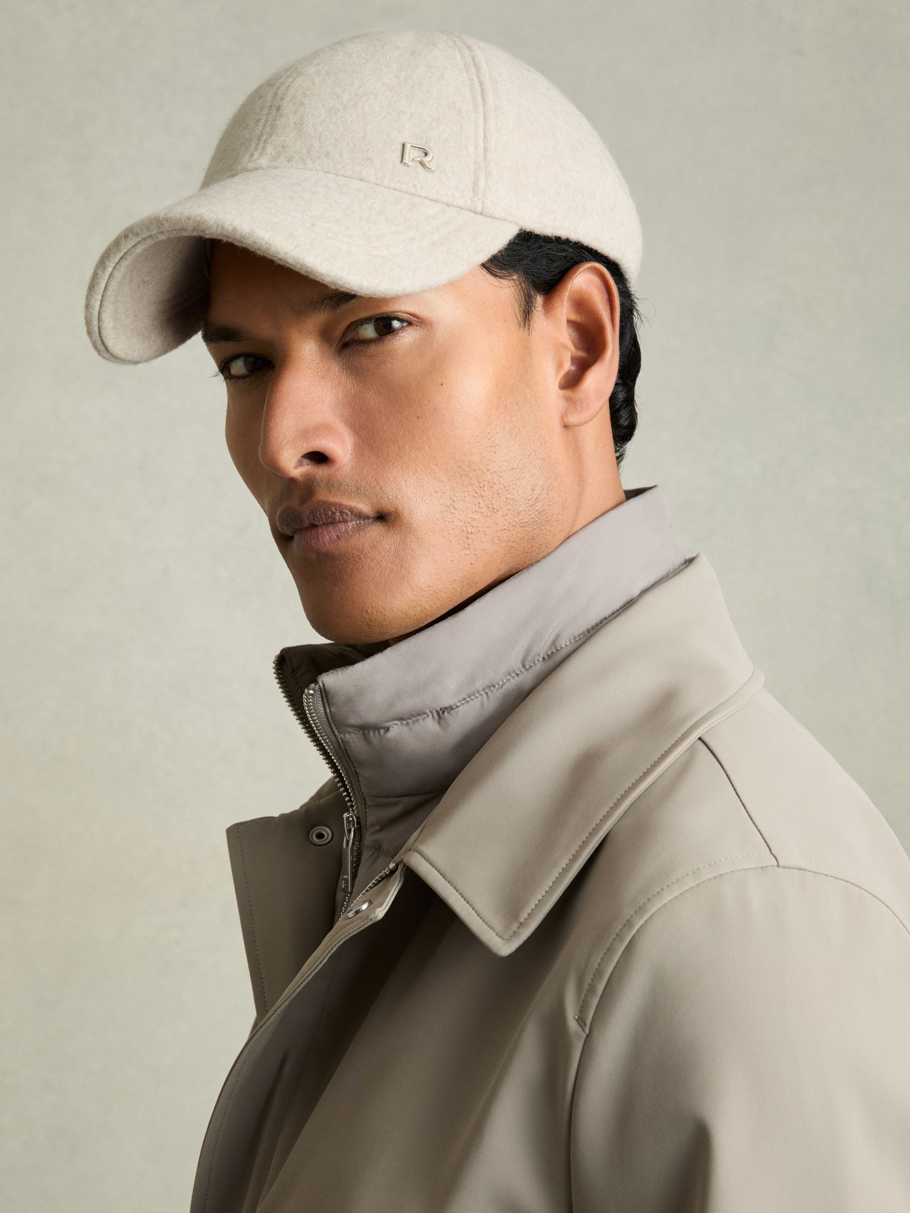 Wool-Blend Brushed Felt Cap in Oatmeal/Shiny Silver - Image 2 of 4