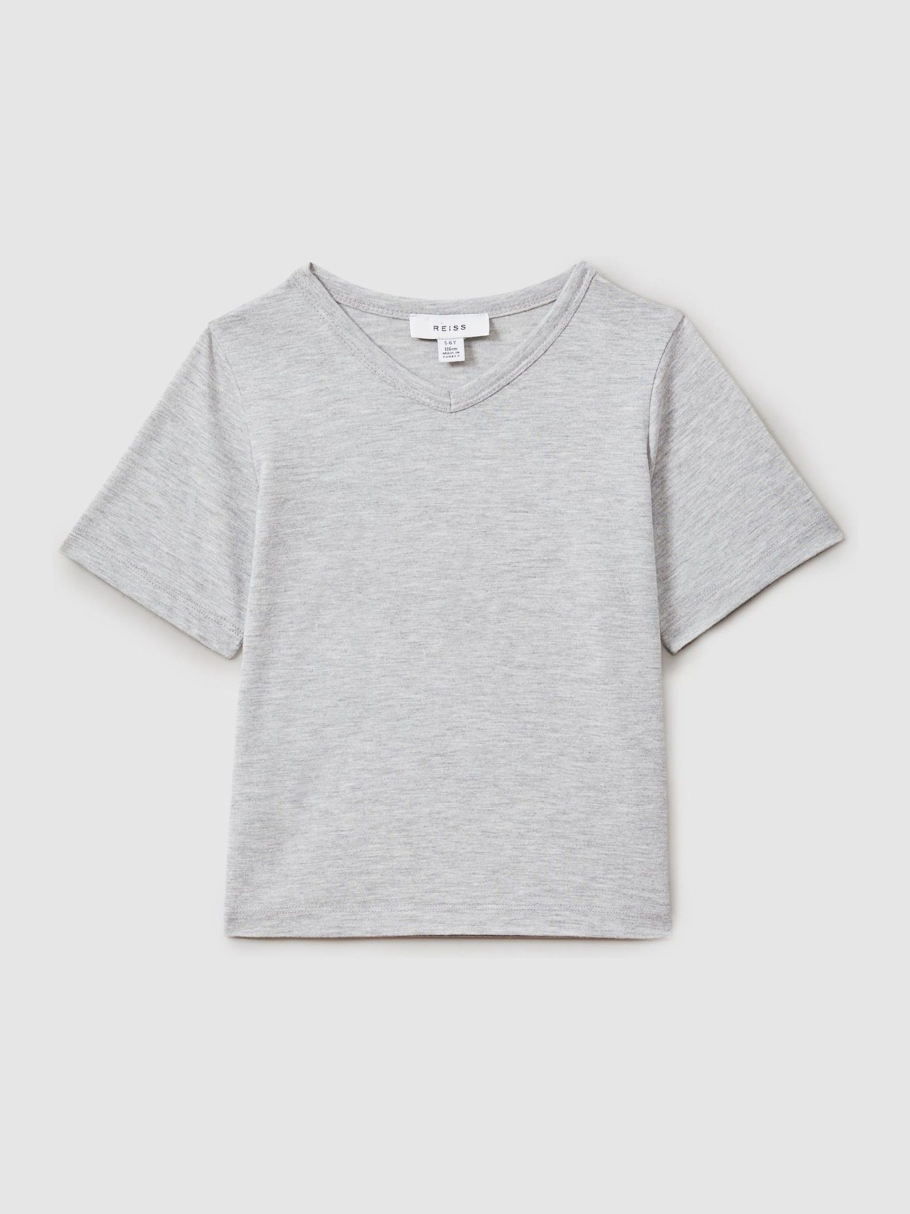 13-14 yrs V-Neck T-Shirt with Turned-Up Cuffs in Grey Marl - Image 1 of 4 13-14 yrs V-Neck T-Shirt with Turned-Up Cuffs in Grey Marl - Image 1 of 4