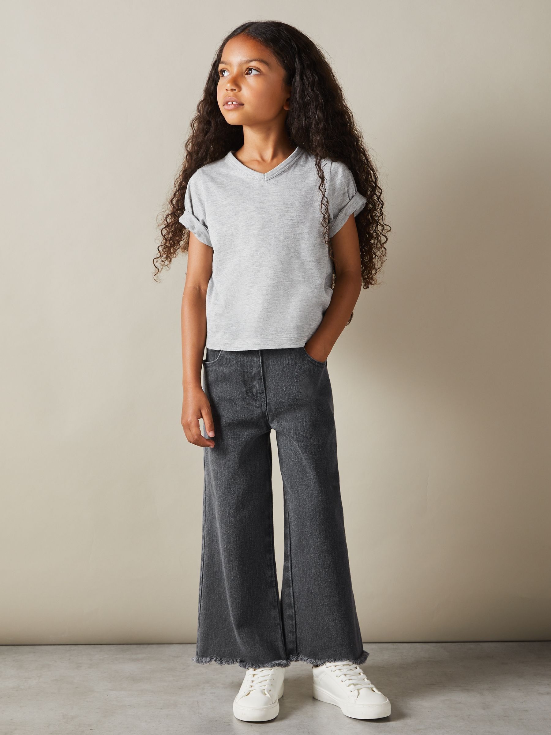 13-14 yrs V-Neck T-Shirt with Turned-Up Cuffs in Grey Marl - Image 2 of 4 13-14 yrs V-Neck T-Shirt with Turned-Up Cuffs in Grey Marl - Image 2 of 4