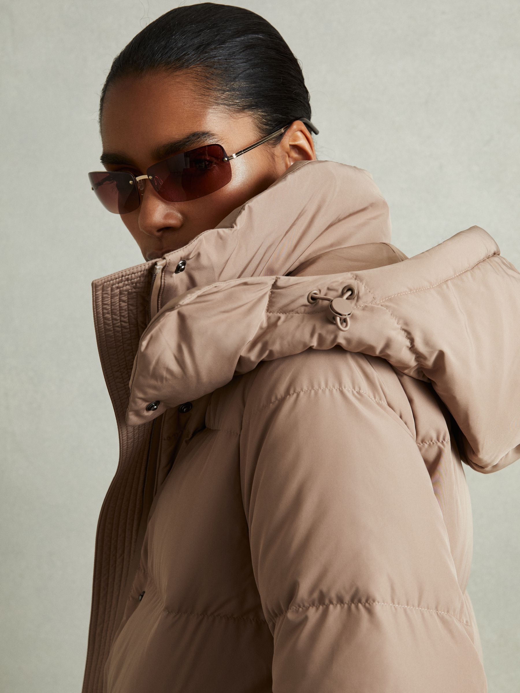 Petite Longline Hooded Puffer Coat in Mink Neutral - Image 7 of 9