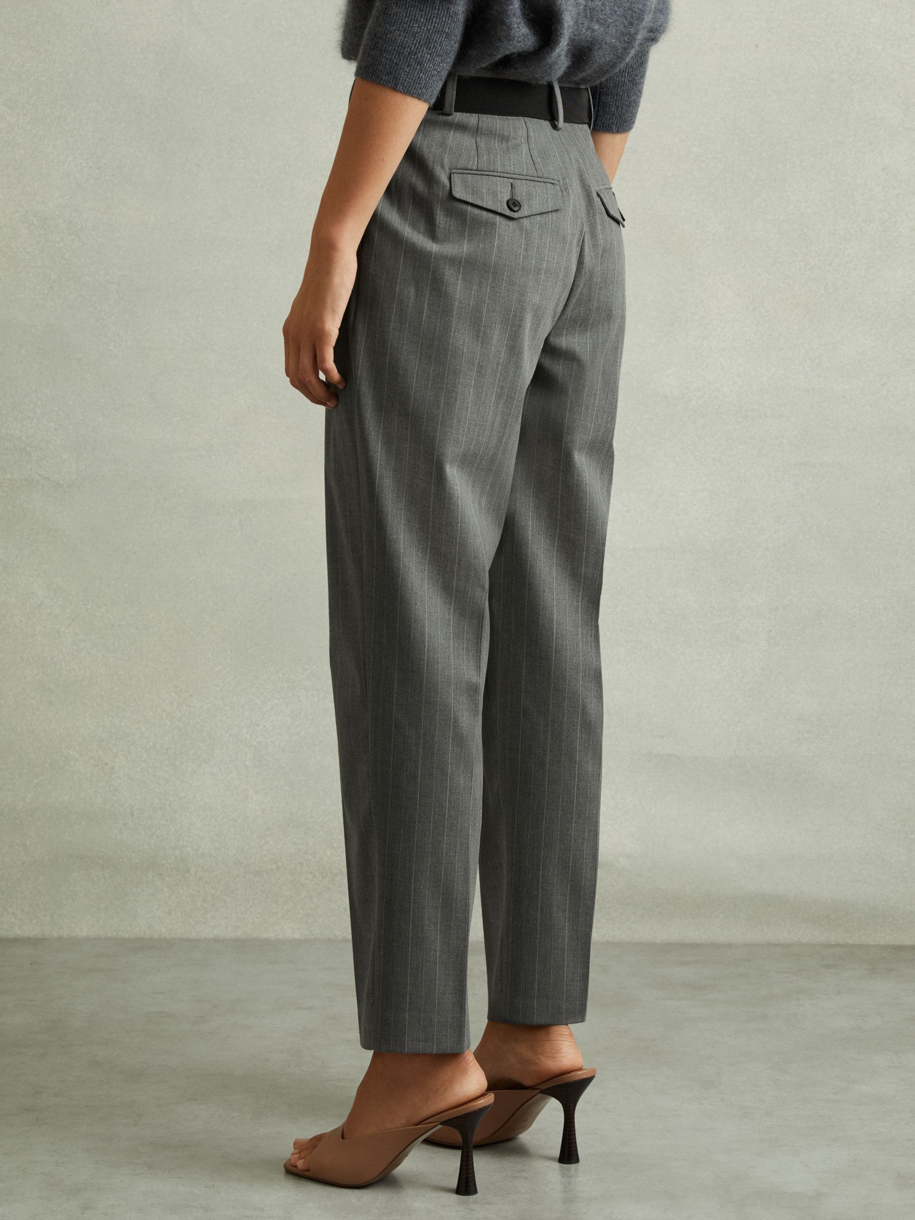 Pinstripe Waistband Detail Tapered Trousers in Grey - Image 5 of 6