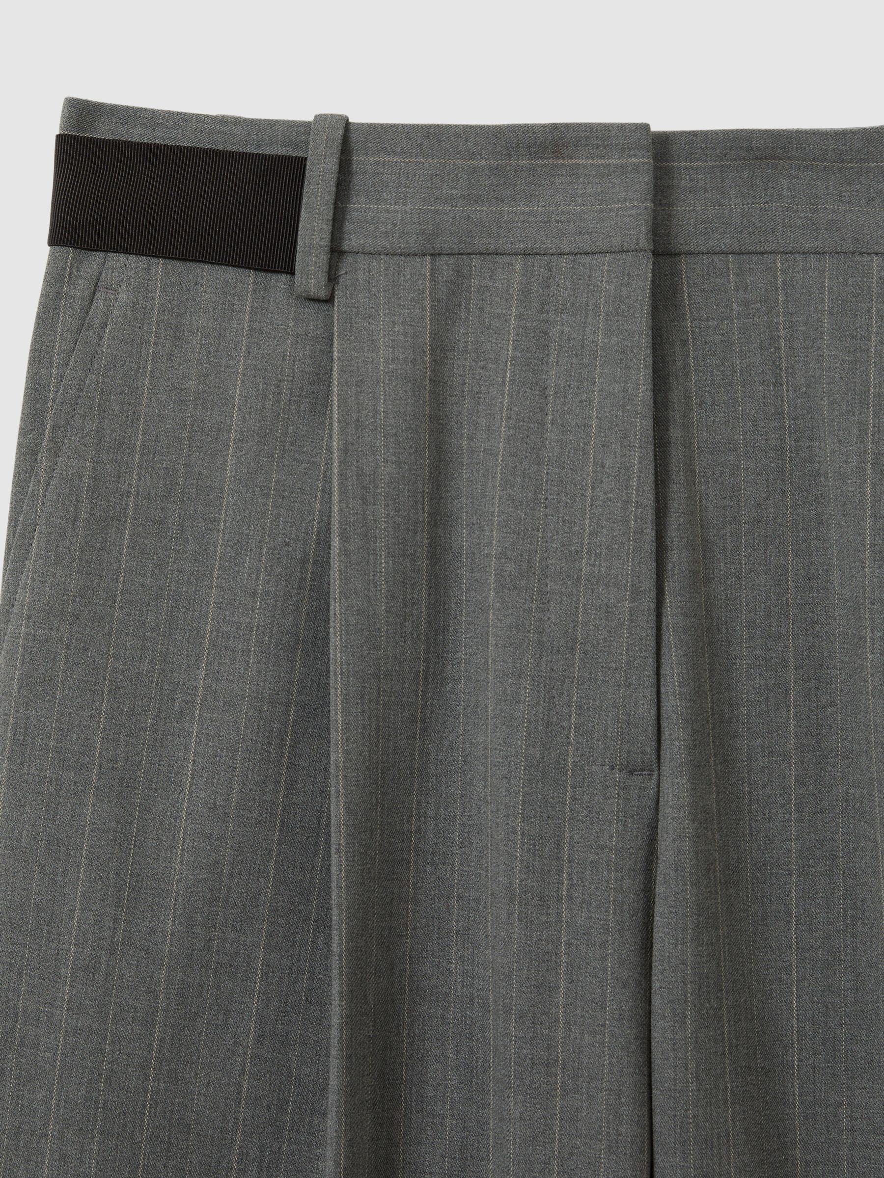 Pinstripe Waistband Detail Tapered Trousers in Grey - Image 6 of 6