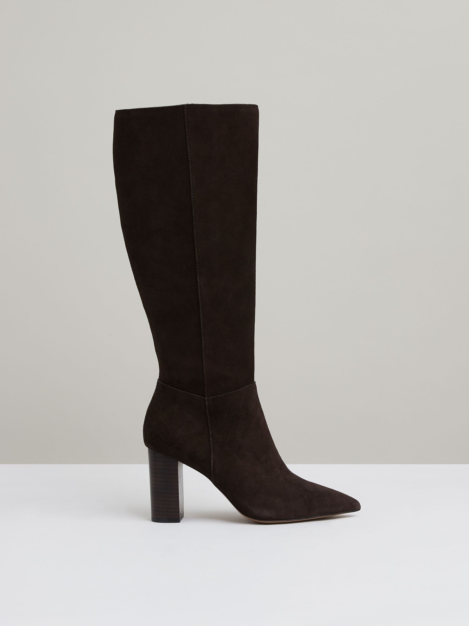 Block Heel Knee High Boots in Chocolate - Image 1 of 5