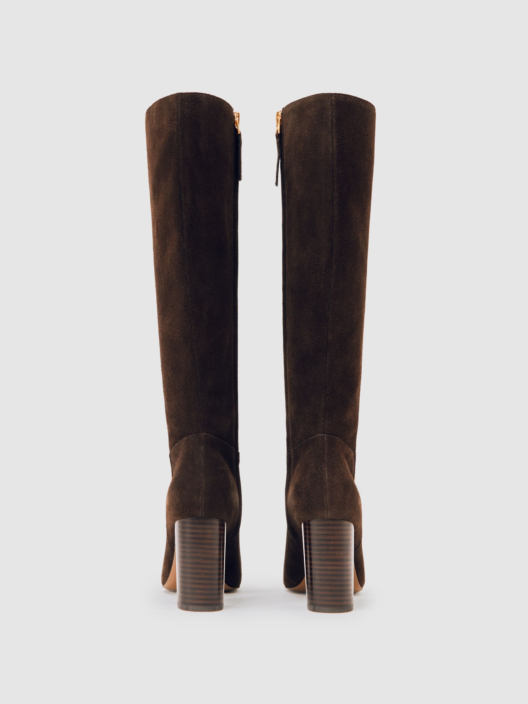 Leather Block-Heel Knee-High Boots in Chocolate - image 2