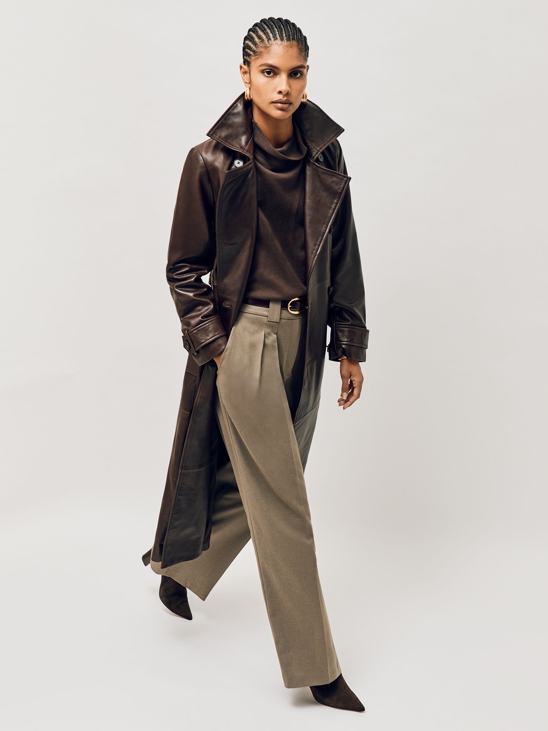 Leather Block-Heel Knee-High Boots in Chocolate - Image 6 of 7