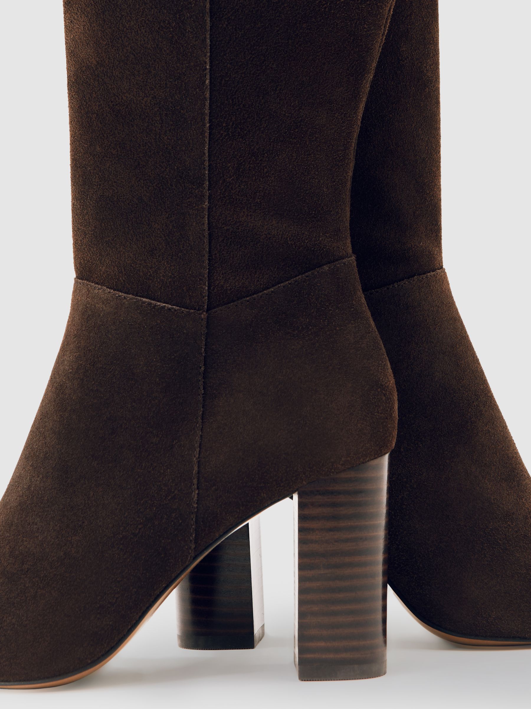 Leather Block-Heel Knee-High Boots in Chocolate - Image 7 of 7