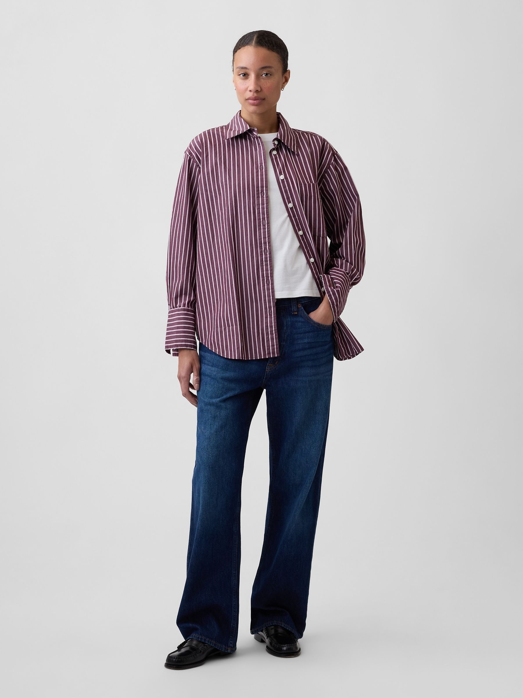 Burgundy Stripe Poplin Big Shirt - Image 3 of 4