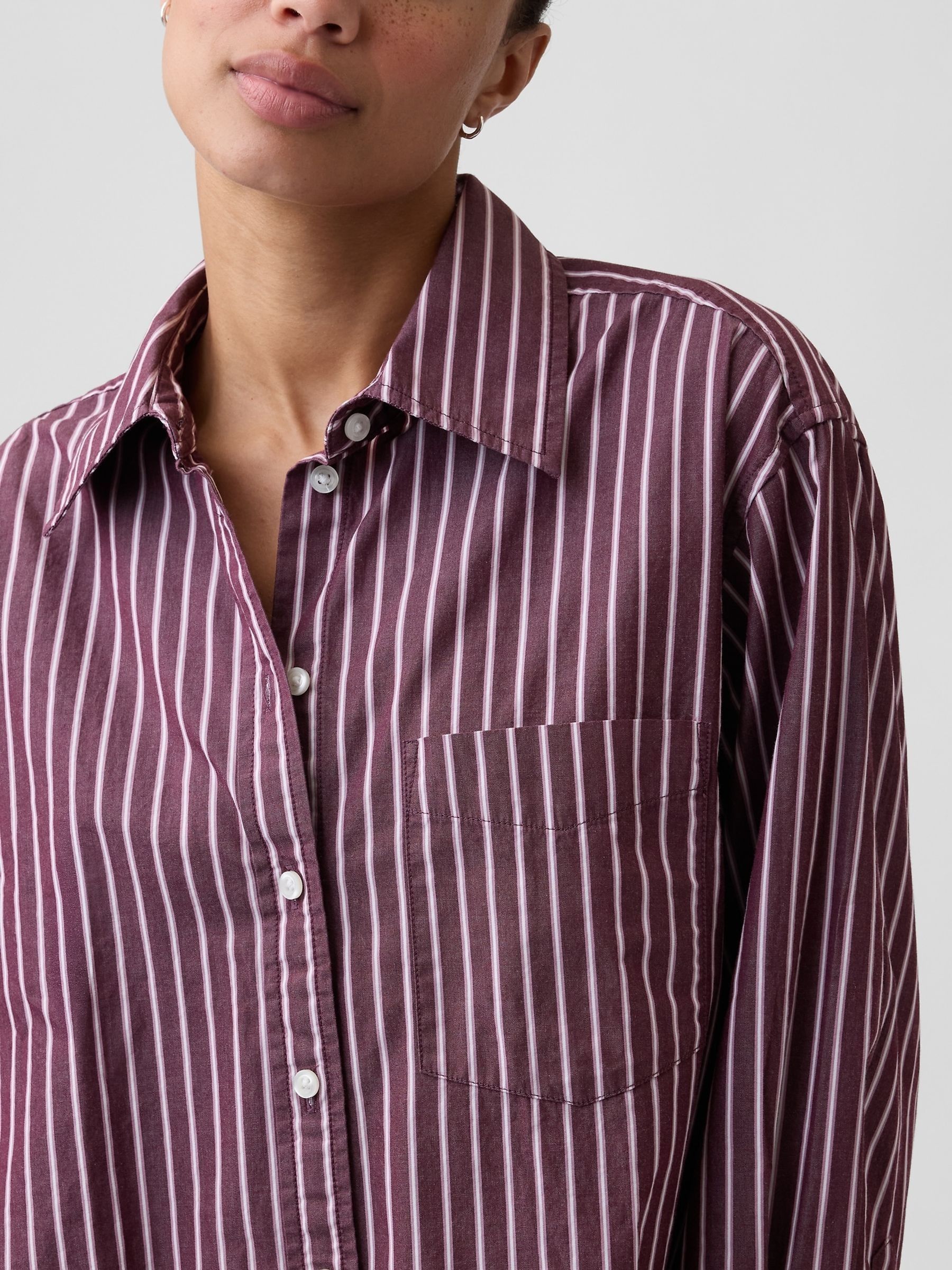 Burgundy Stripe Poplin Big Shirt - Image 4 of 4