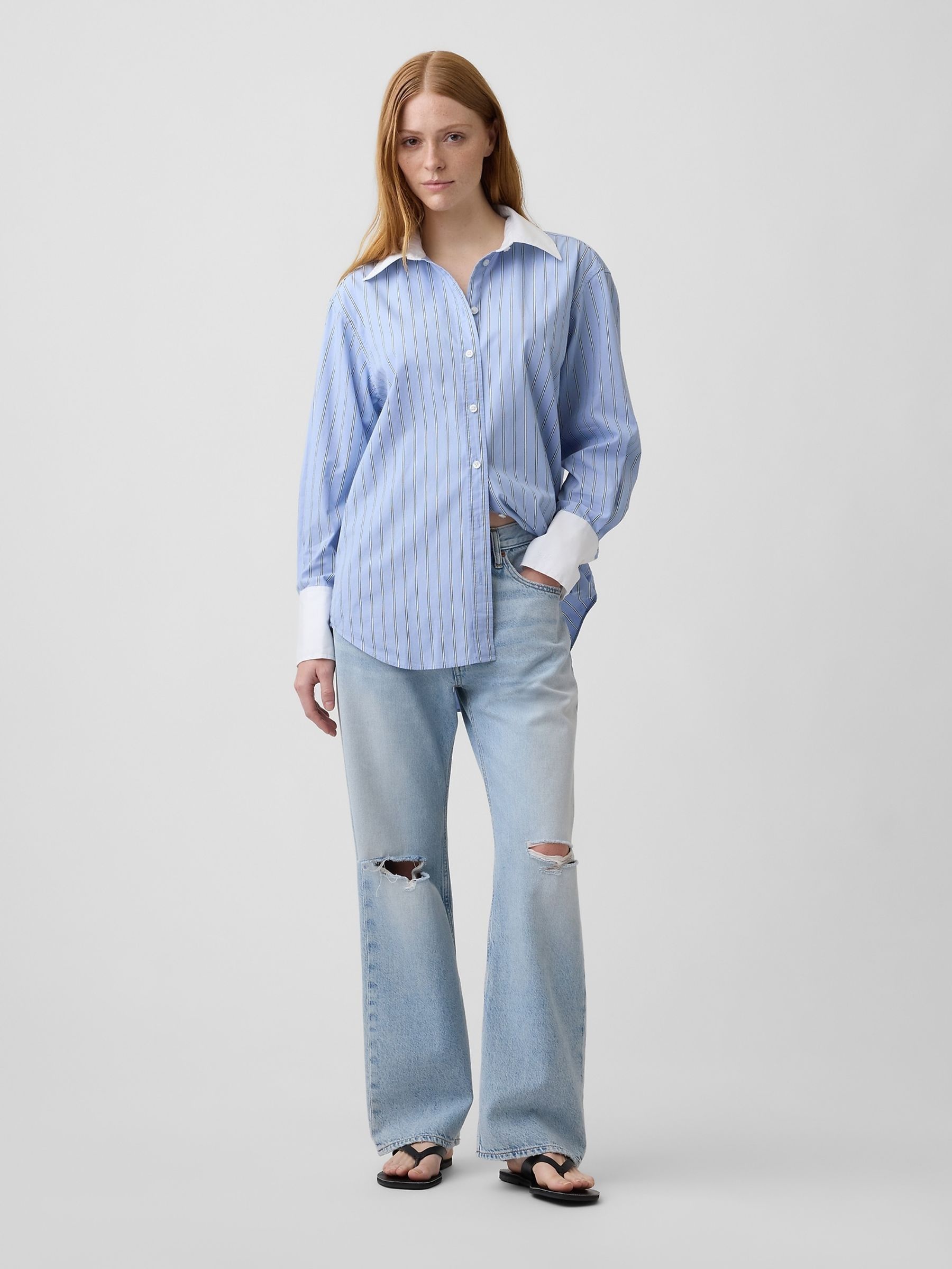 Blue Stripe Poplin Big Shirt - Image 3 of 4