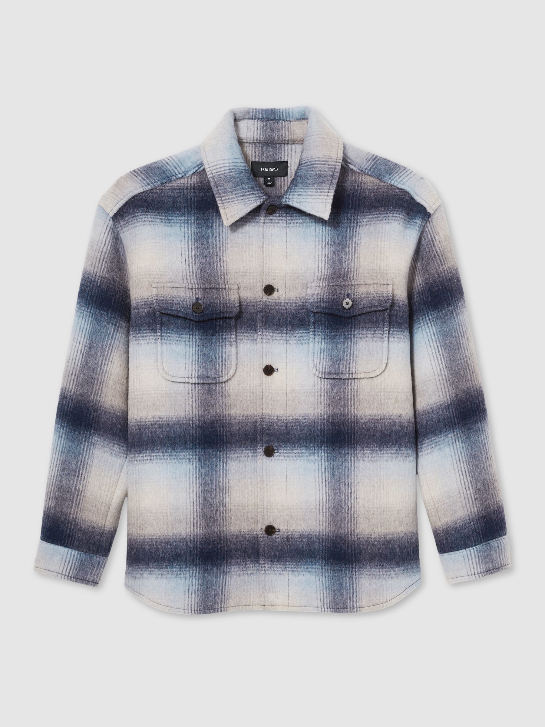 Brushed Wool-Blend Check Overshirt in Blue Multi - Image 2 of 6