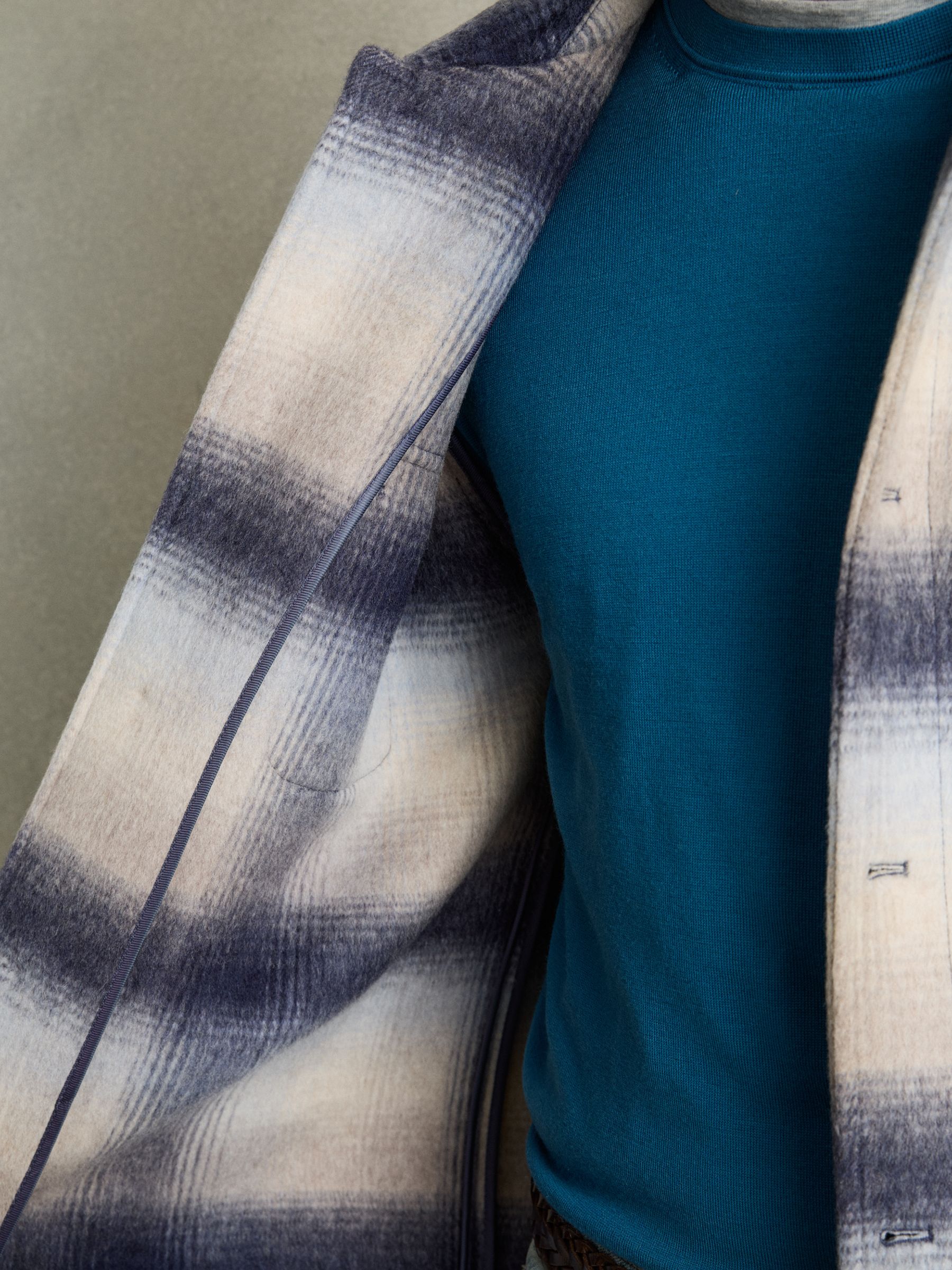 Brushed Wool-Blend Check Overshirt in Blue Multi - Image 3 of 6