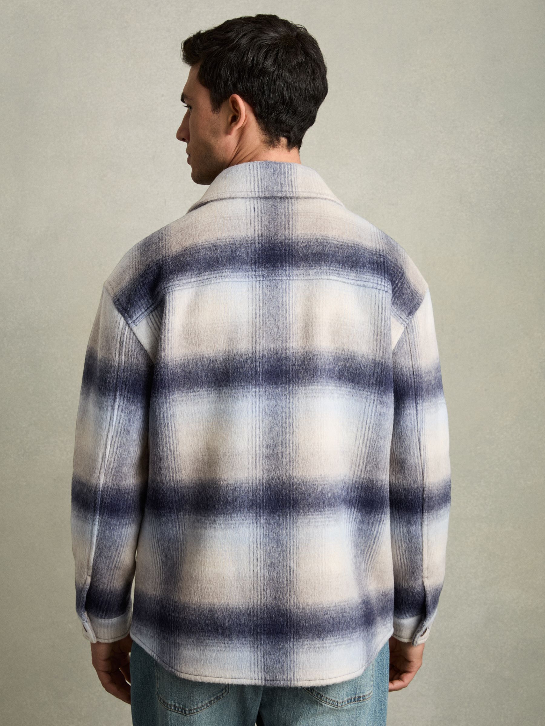 Brushed Wool-Blend Check Overshirt in Blue Multi - Image 5 of 6