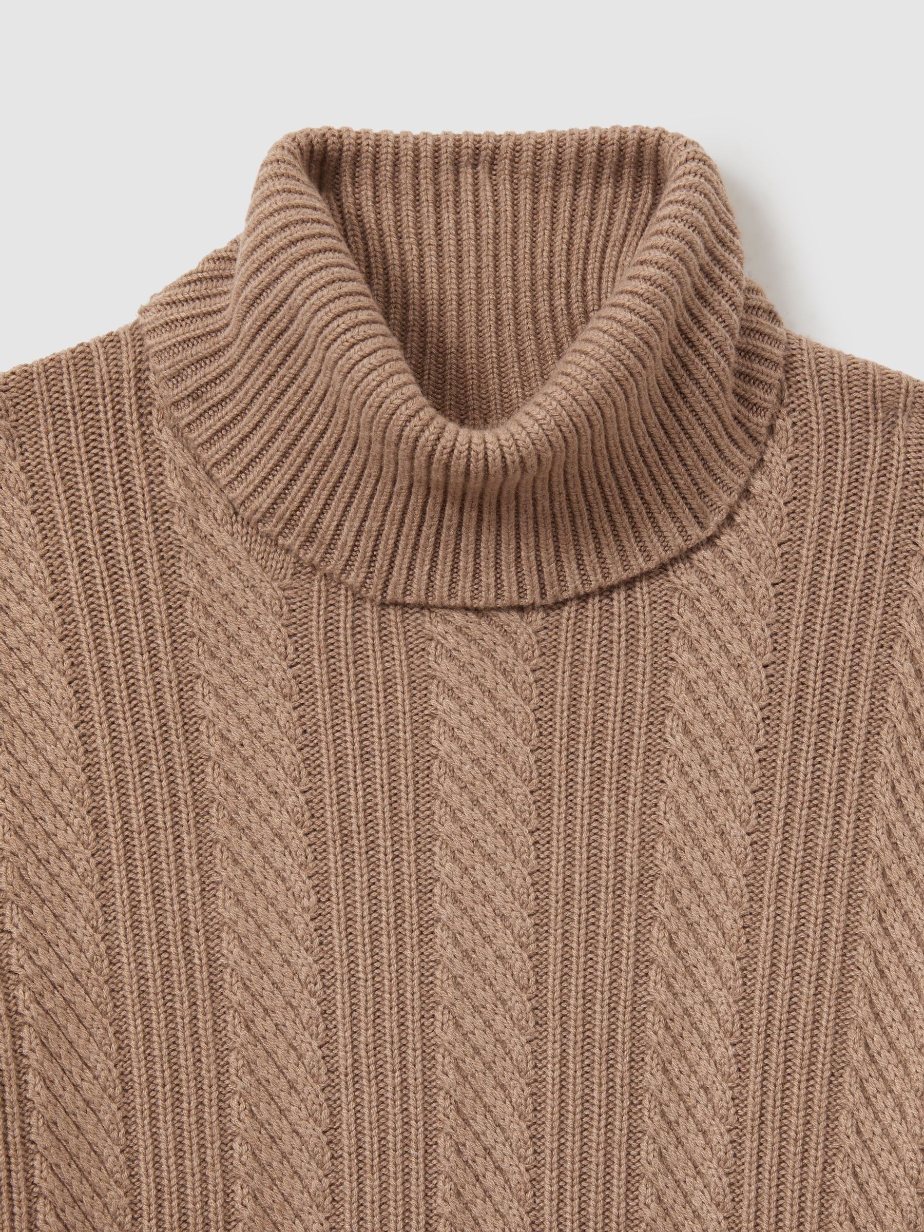 Cabled Roll-Neck Jumper with Cotton and Wool in Camel - Image 5 of 5