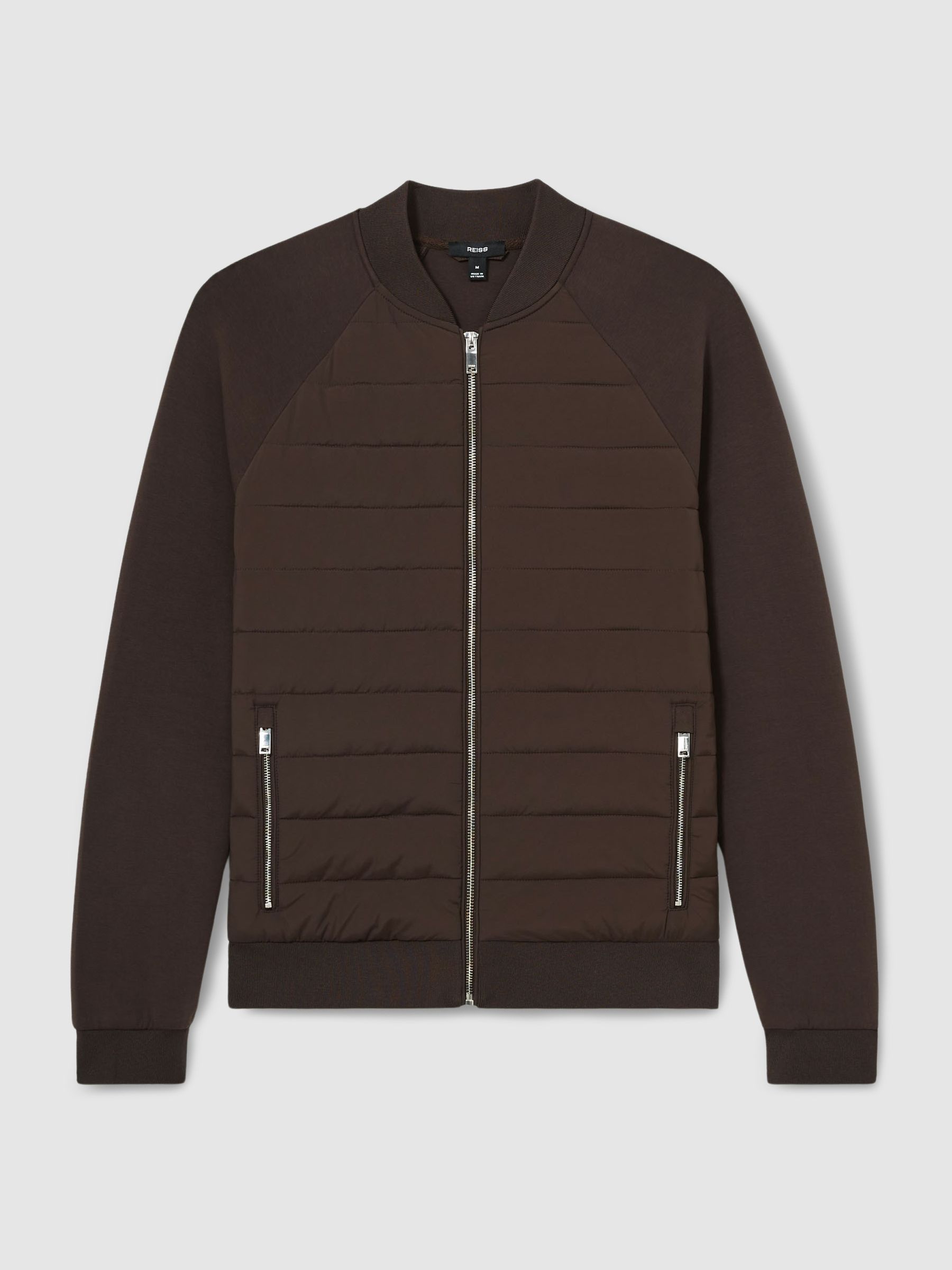Hybrid Quilt Raglan-Sleeve Bomber Jacket in Dark Chocolate - Image 2 of 5