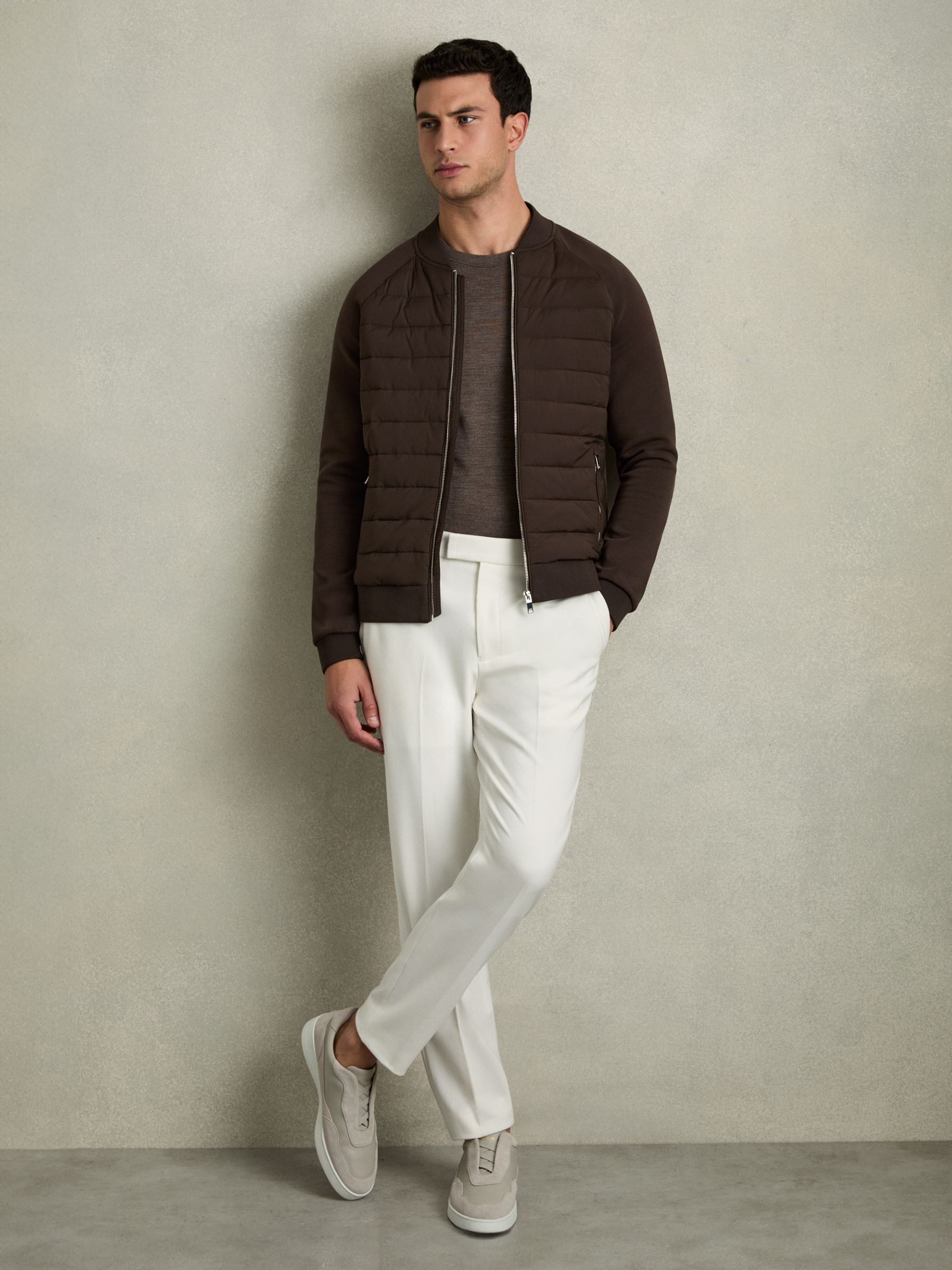 Hybrid Quilt Raglan-Sleeve Bomber Jacket in Dark Chocolate - Image 3 of 5