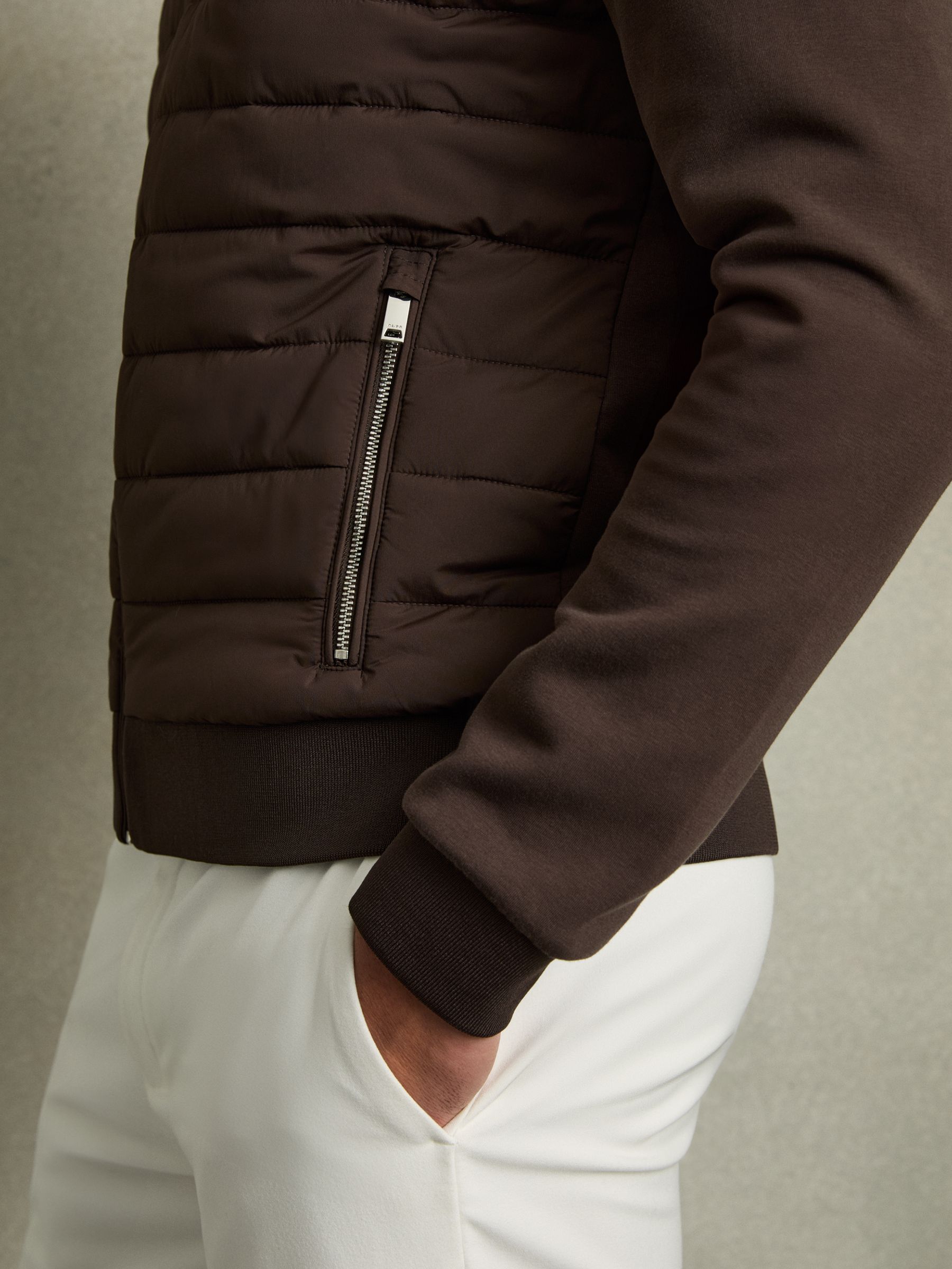 Hybrid Quilt Raglan-Sleeve Bomber Jacket in Dark Chocolate - Image 4 of 5
