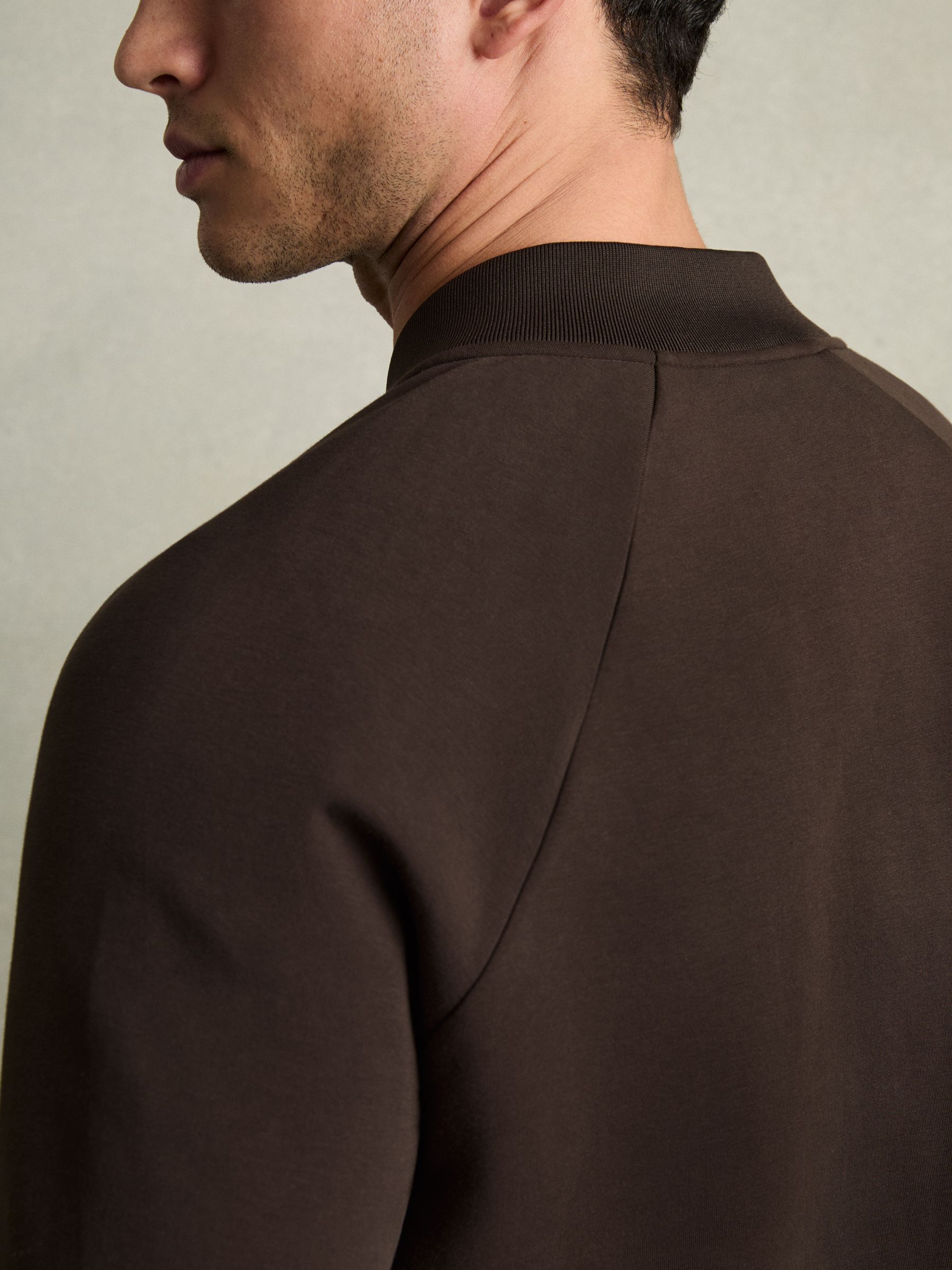 Hybrid Quilt Raglan-Sleeve Bomber Jacket in Dark Chocolate - Image 5 of 5
