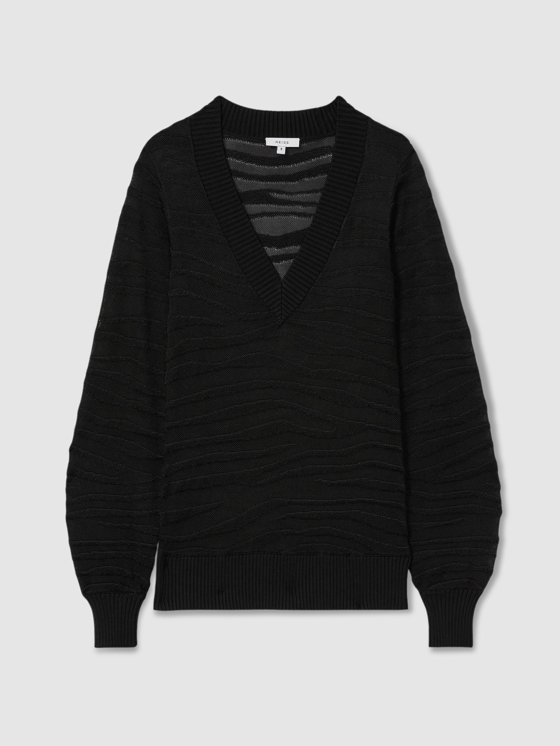 Striped V-Neck Jumper in Black - Image 2 of 6