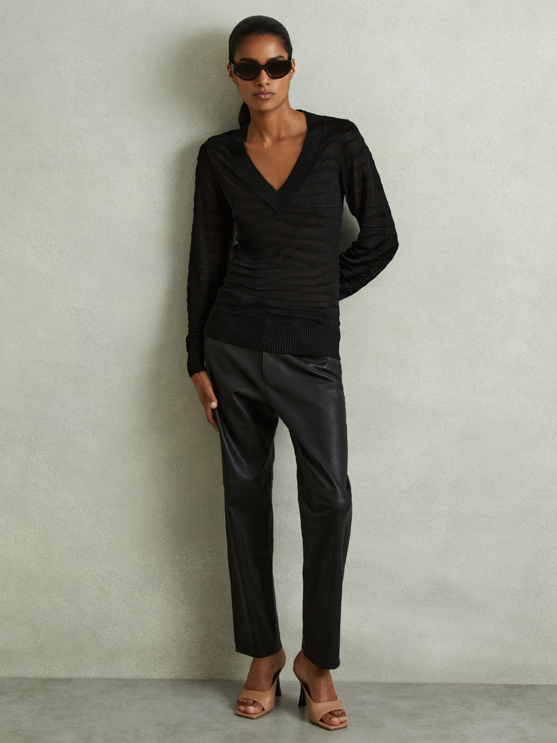 Striped V-Neck Jumper in Black - Image 3 of 6