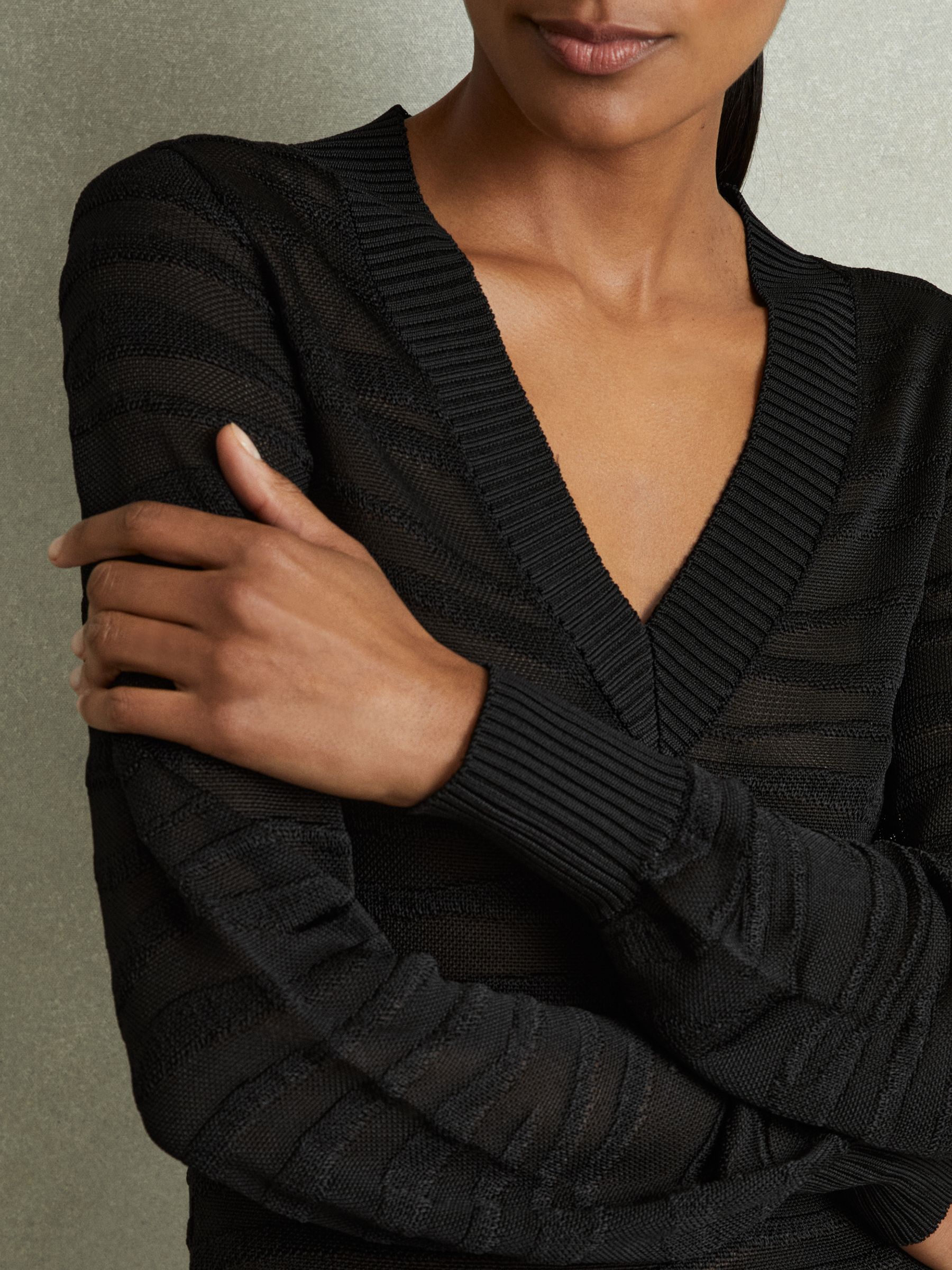 Striped V-Neck Jumper in Black - Image 4 of 6