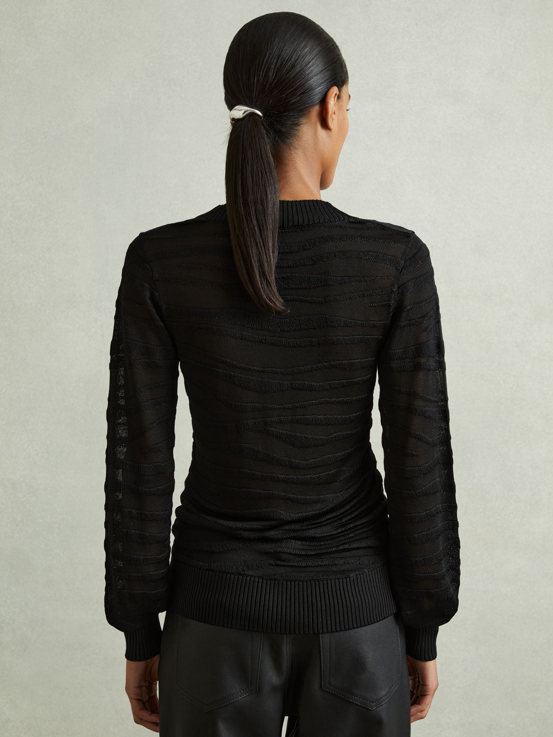 Striped V-Neck Jumper in Black - Image 5 of 6