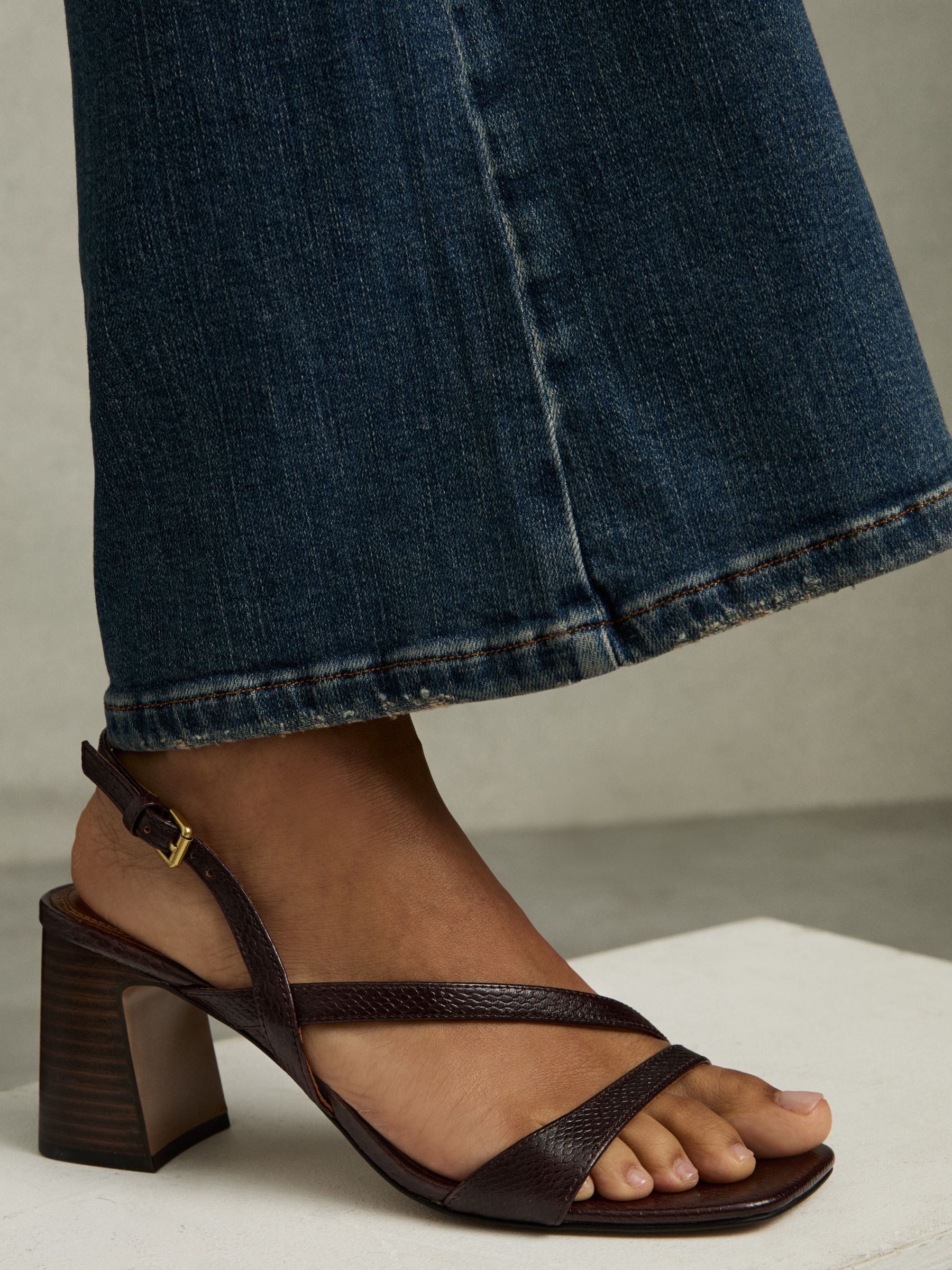 Strappy Leather Heeled Sandals in Chocolate - Image 2 of 5