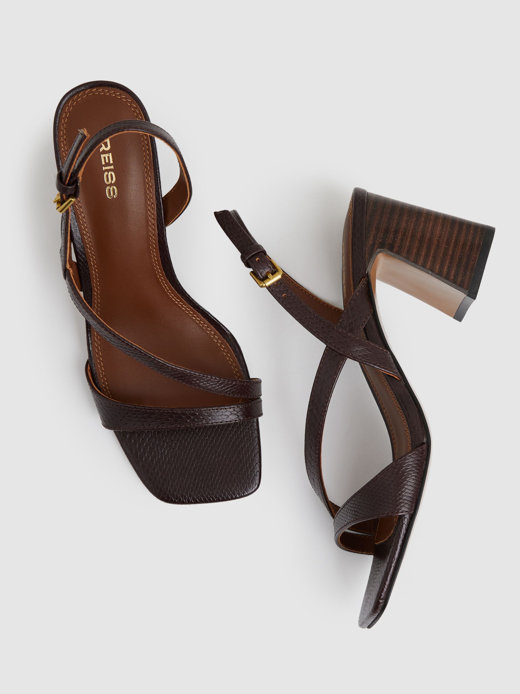 Strappy Leather Heeled Sandals in Chocolate - Image 3 of 5