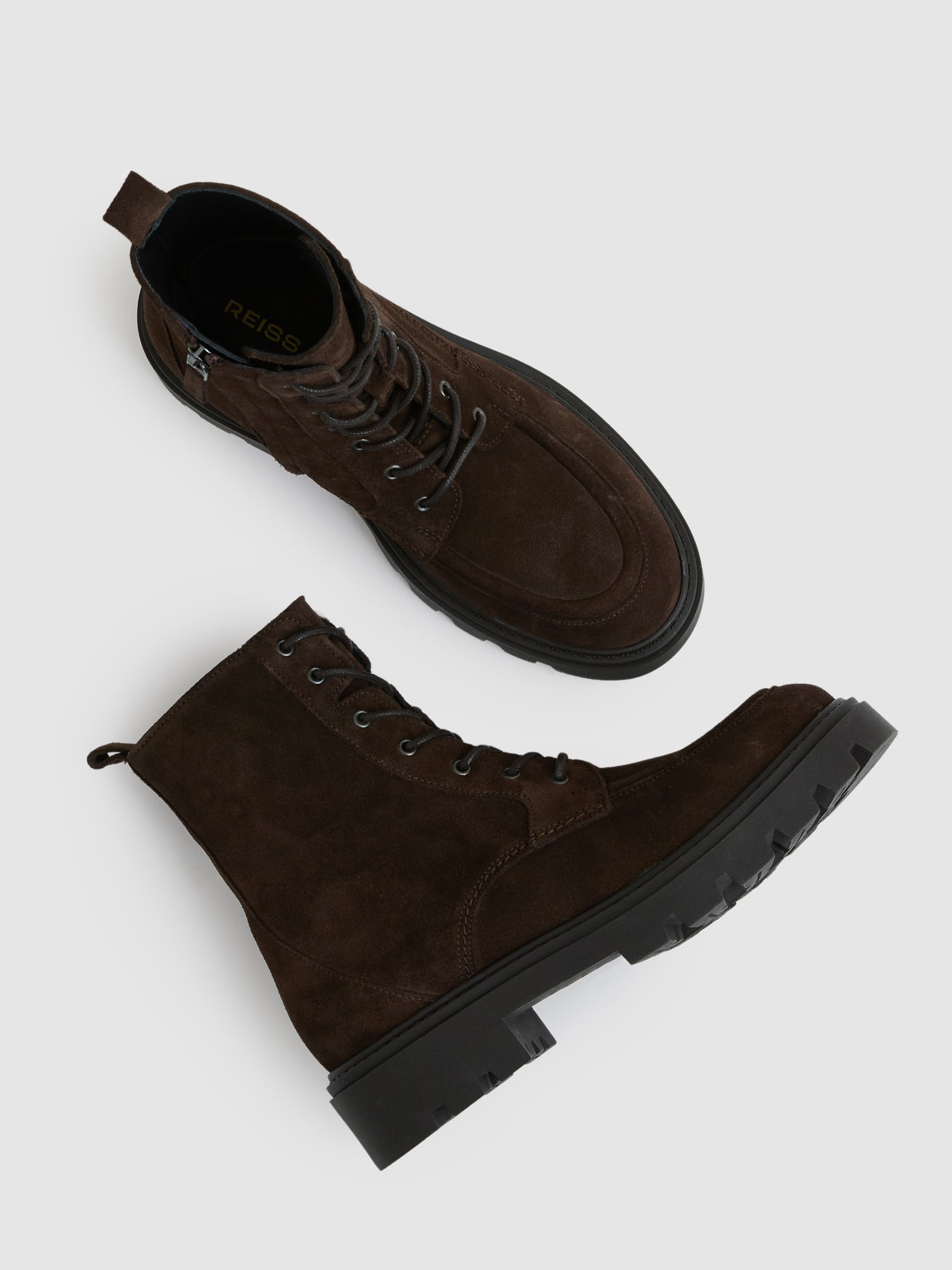Leather Lace-Up Boots in Chocolate - Image 3 of 5