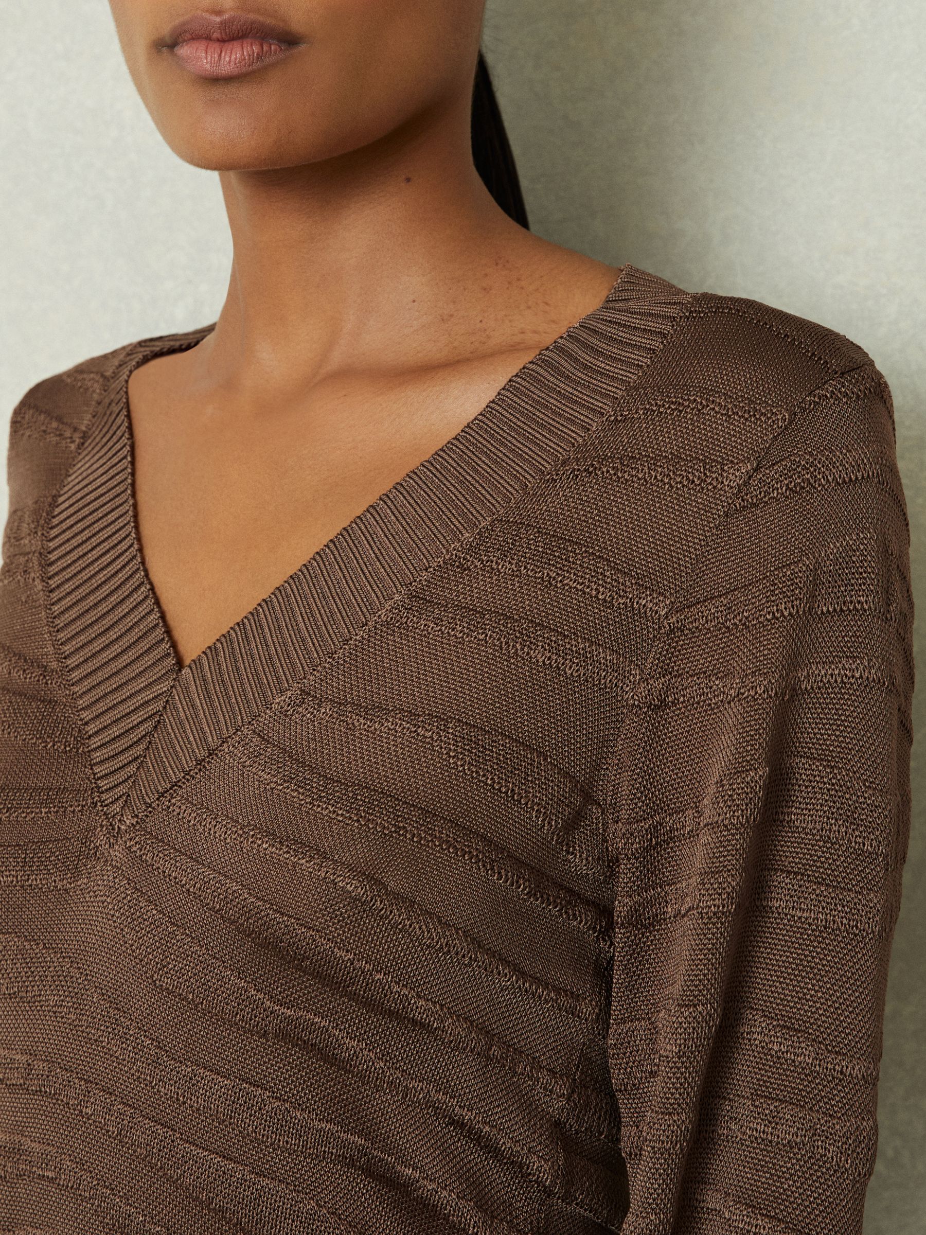Striped V-Neck Jumper in Mink - Image 3 of 6