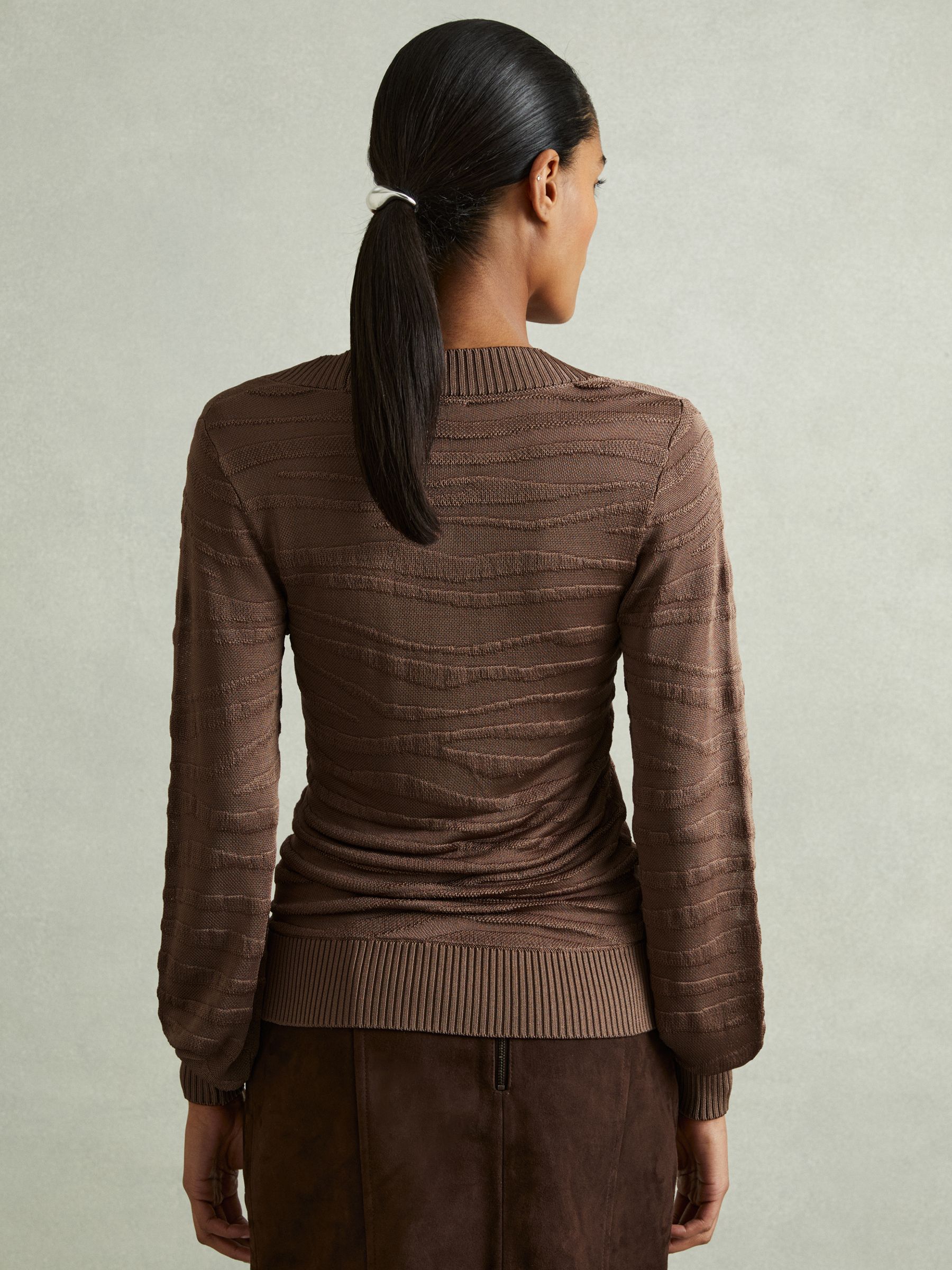 Striped V-Neck Jumper in Mink - Image 4 of 6
