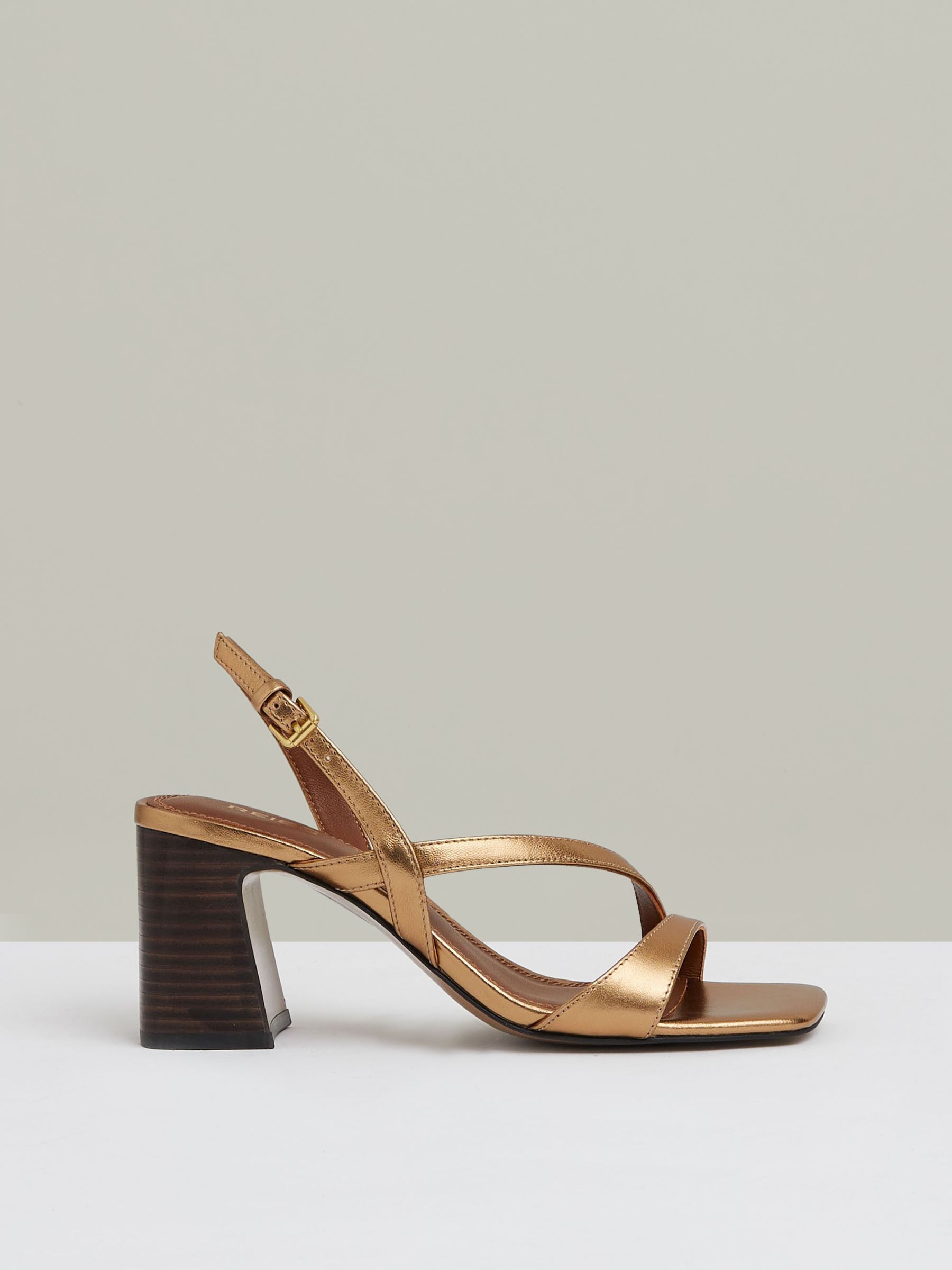 Strappy Leather Heeled Sandals in Bronze - Image 1 of 5